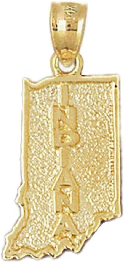 14k Yellow Gold Indiana State Map Pendant, Made in USA