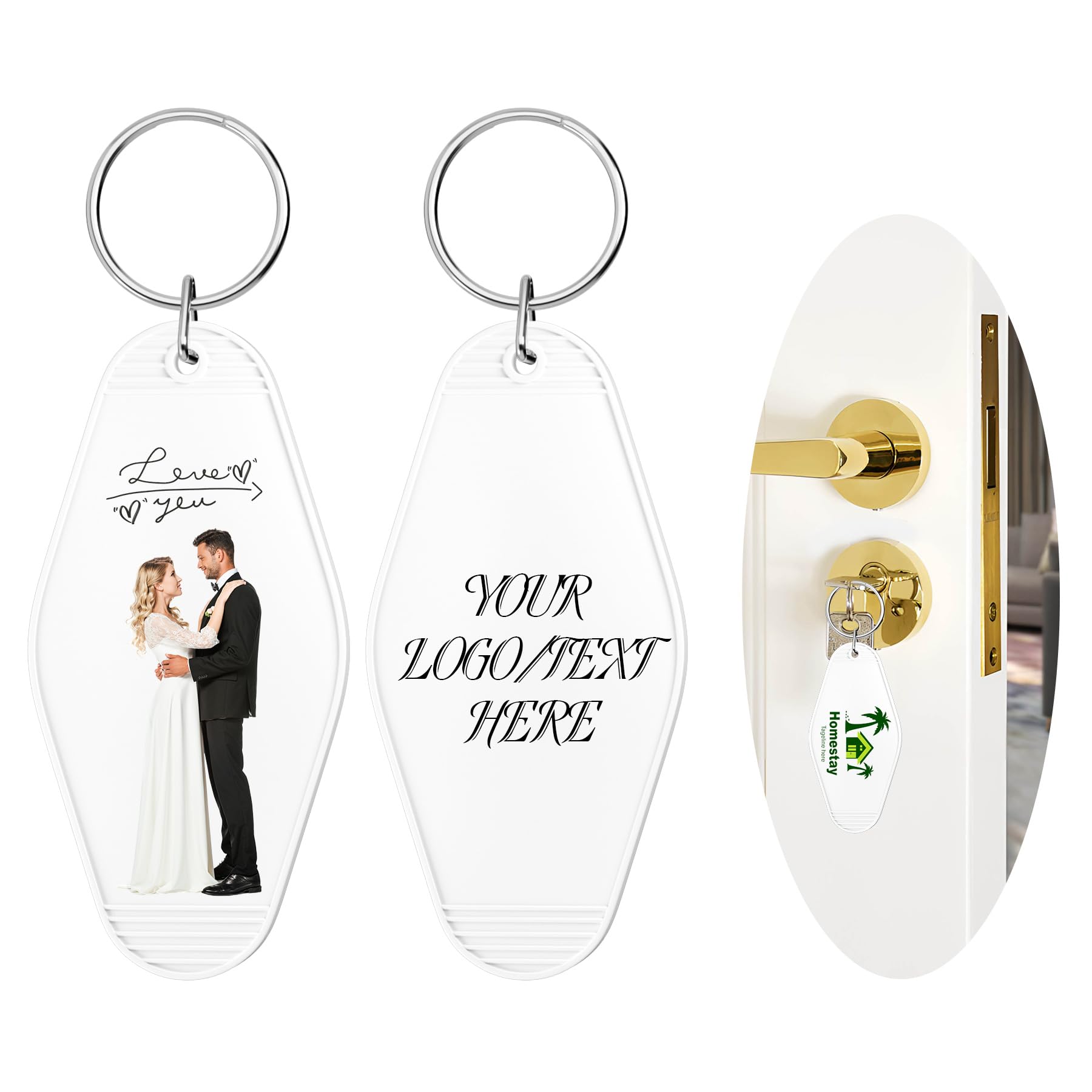 Custom Hotel Motel Keychain, 30PCS Double-Sided Print Custom Keychain with Picture, Personalized Key Tags