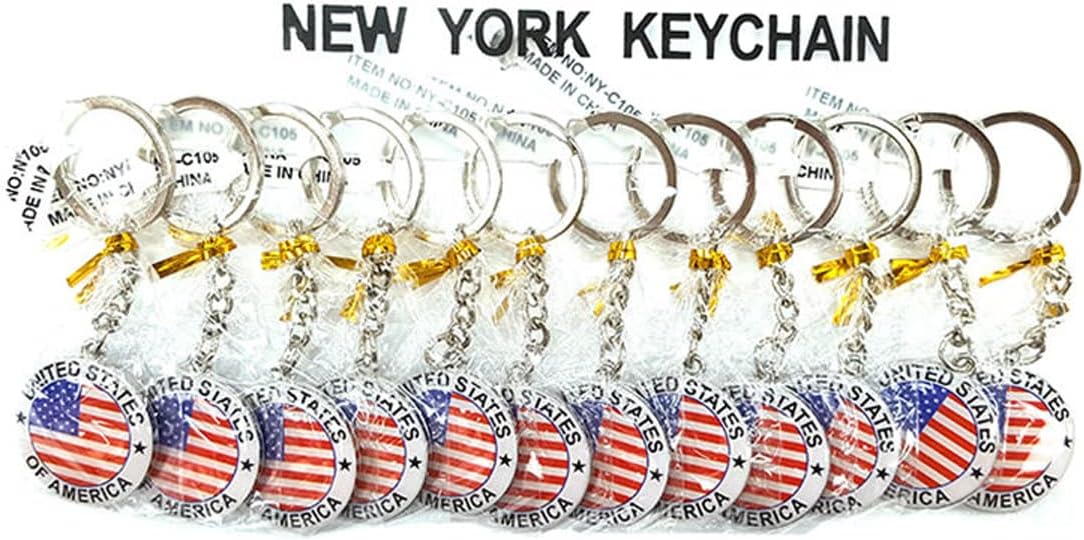 12 Pack US United States Keychain NYC Metal Key Ring Star Stripe US Flag Souvenir Patriotic Gift