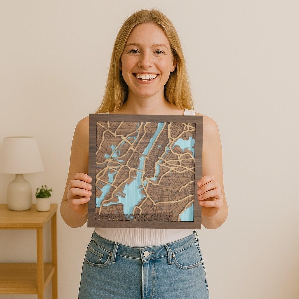 New York City, New York, Wall Art, Handmade in the USA - 3d Wooden Map - NYC, NY Gift and Souvenir