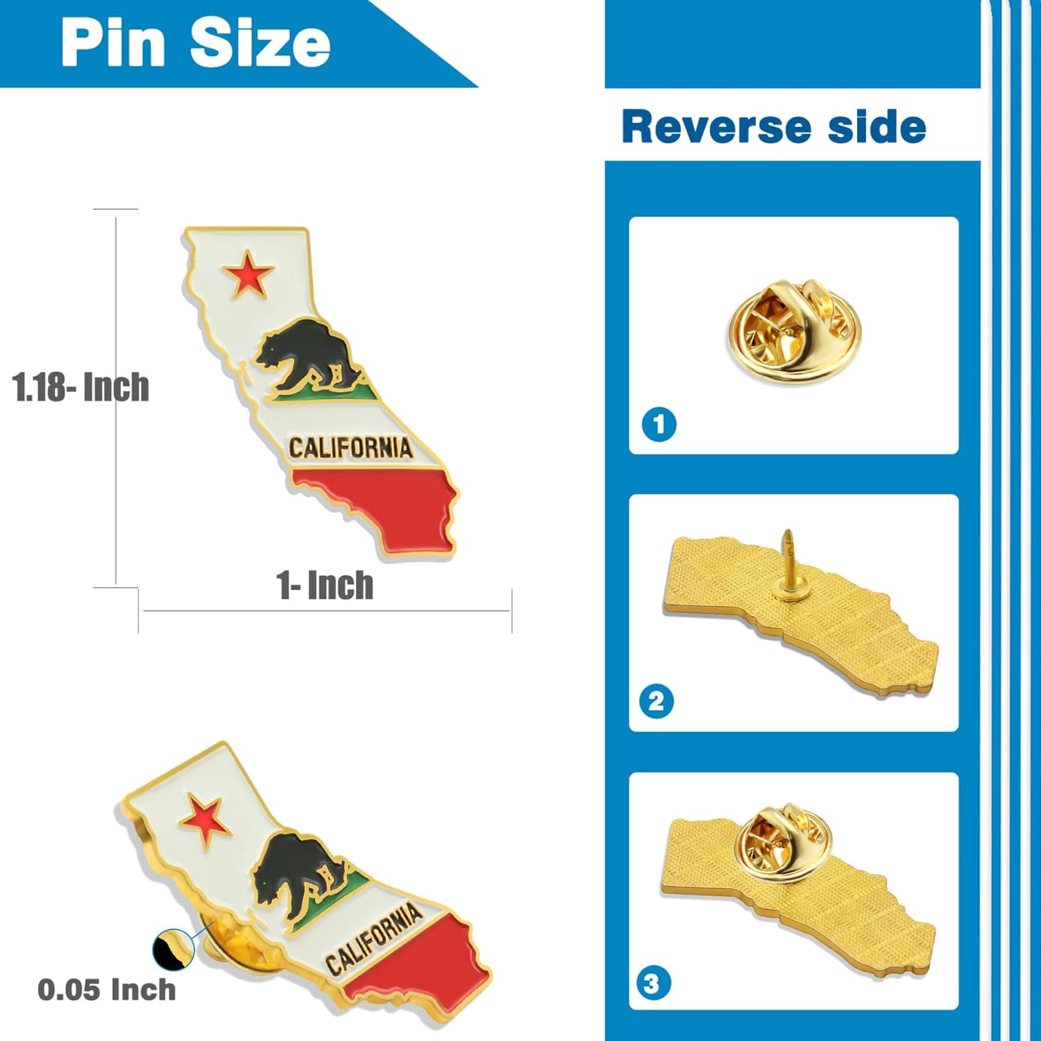 10/20/50/100Pcs California Lapel Pins Bulk - Metal Calif.CA Souvenir for Men Women Clothes Bags Hats Easter Day