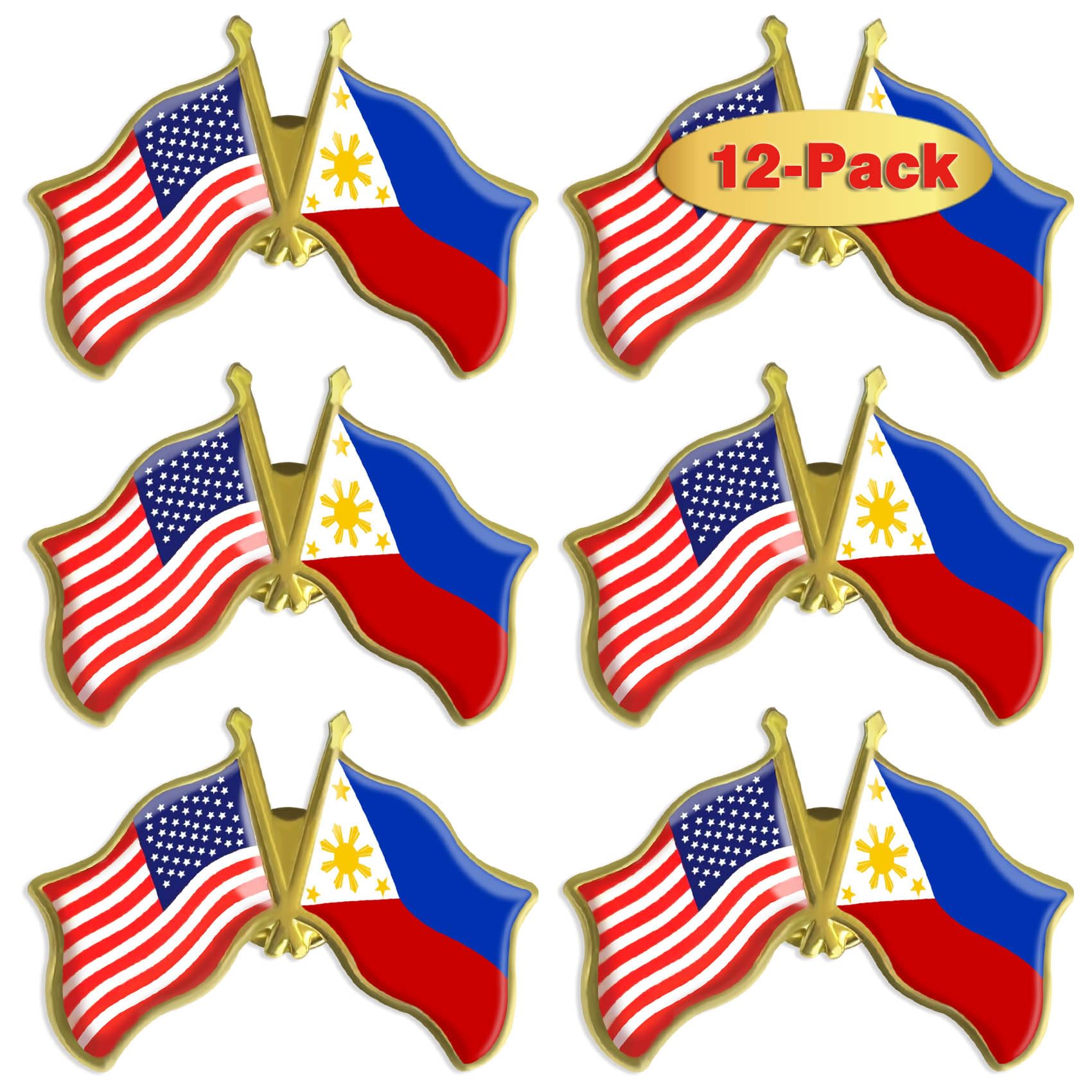 6/12/50/100 Pack-American Philippines Friendship Flag Pins Bulk -1.5”