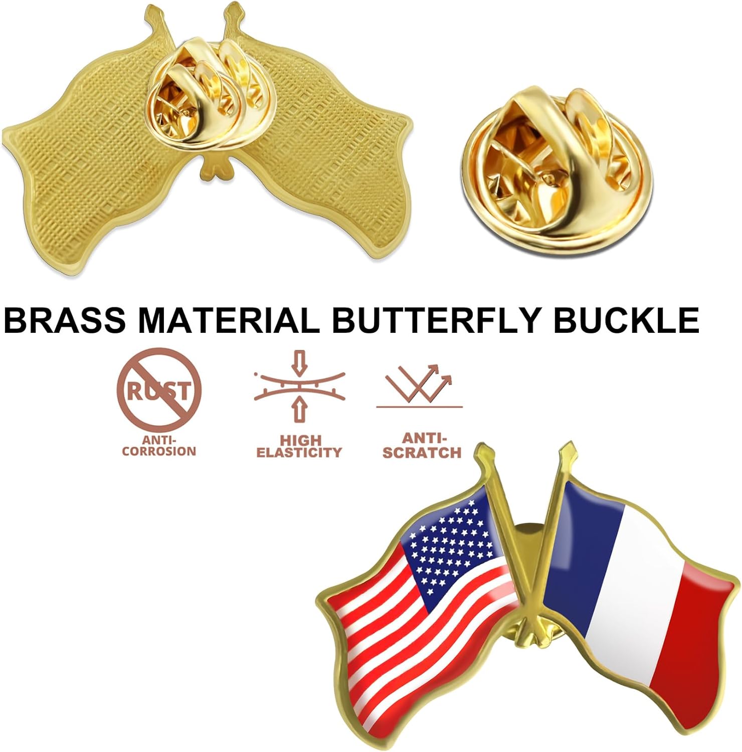 6/12/50/100 Pack-American French France Friendship Flag Pins Bulk -1.5”