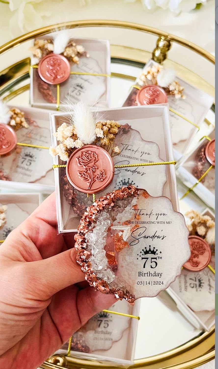 Personalized Adult Birthday Party Favors – Bronze Epoxy Magnet Gift – 40th, 50th, 60th, 70th, 80th, 90th, 100th Birthday Recuerdos – Custom Party Souvenirs for Guests