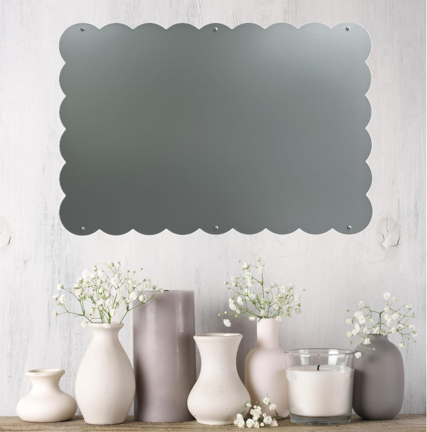 Large Scalloped Magnetic Board for Wall – 19" x 28" | Metallic Silver | Decorative Metal Magnet Board for Souvenir Magnets | Magnetic Bulletin Board for Wall Display | Made in USA