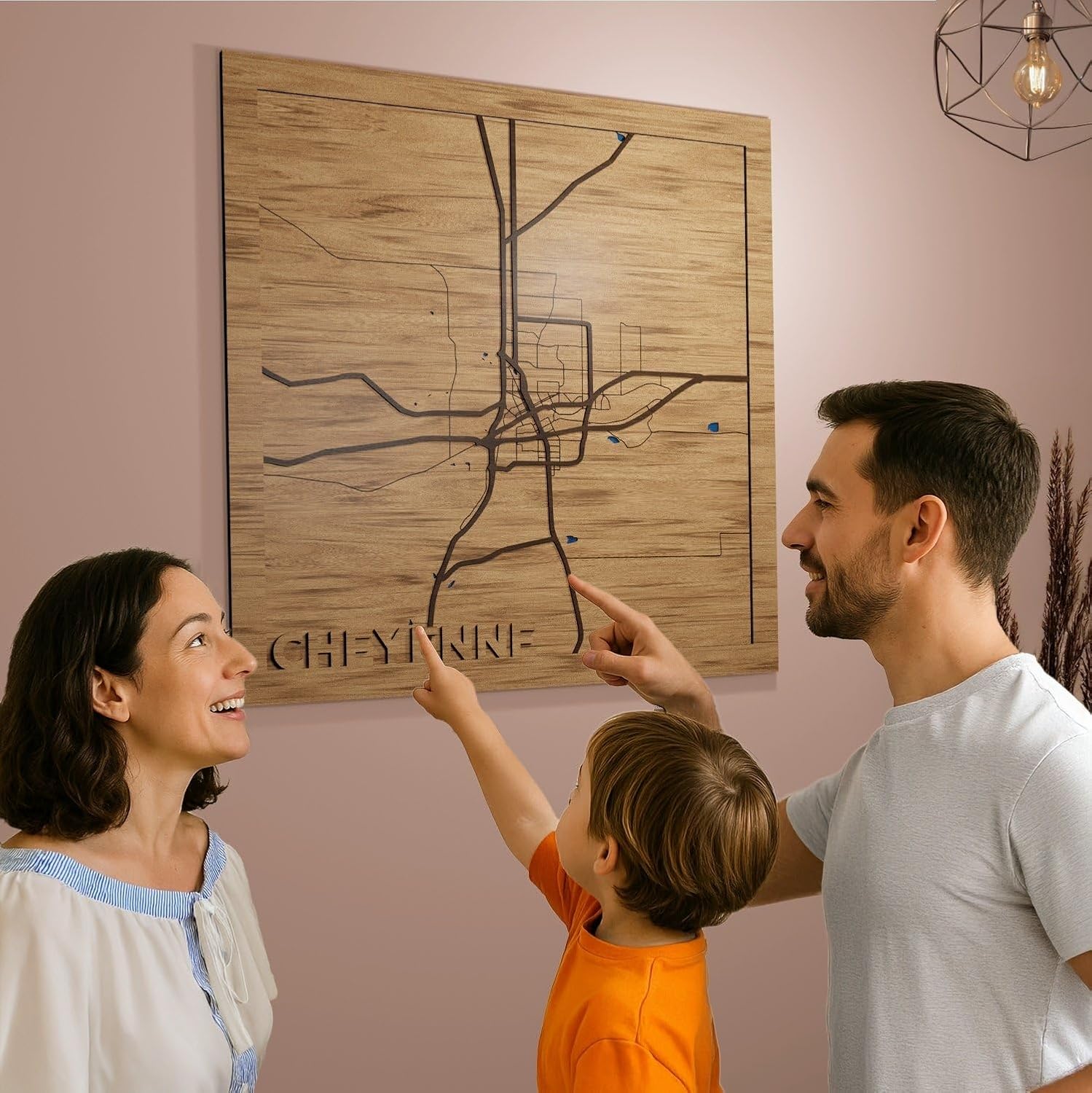 Cheyenne, WY, Bedroom Decor, 3d Wooden Map - Hand crafted in USA - Wyoming Gift & Souvenir
