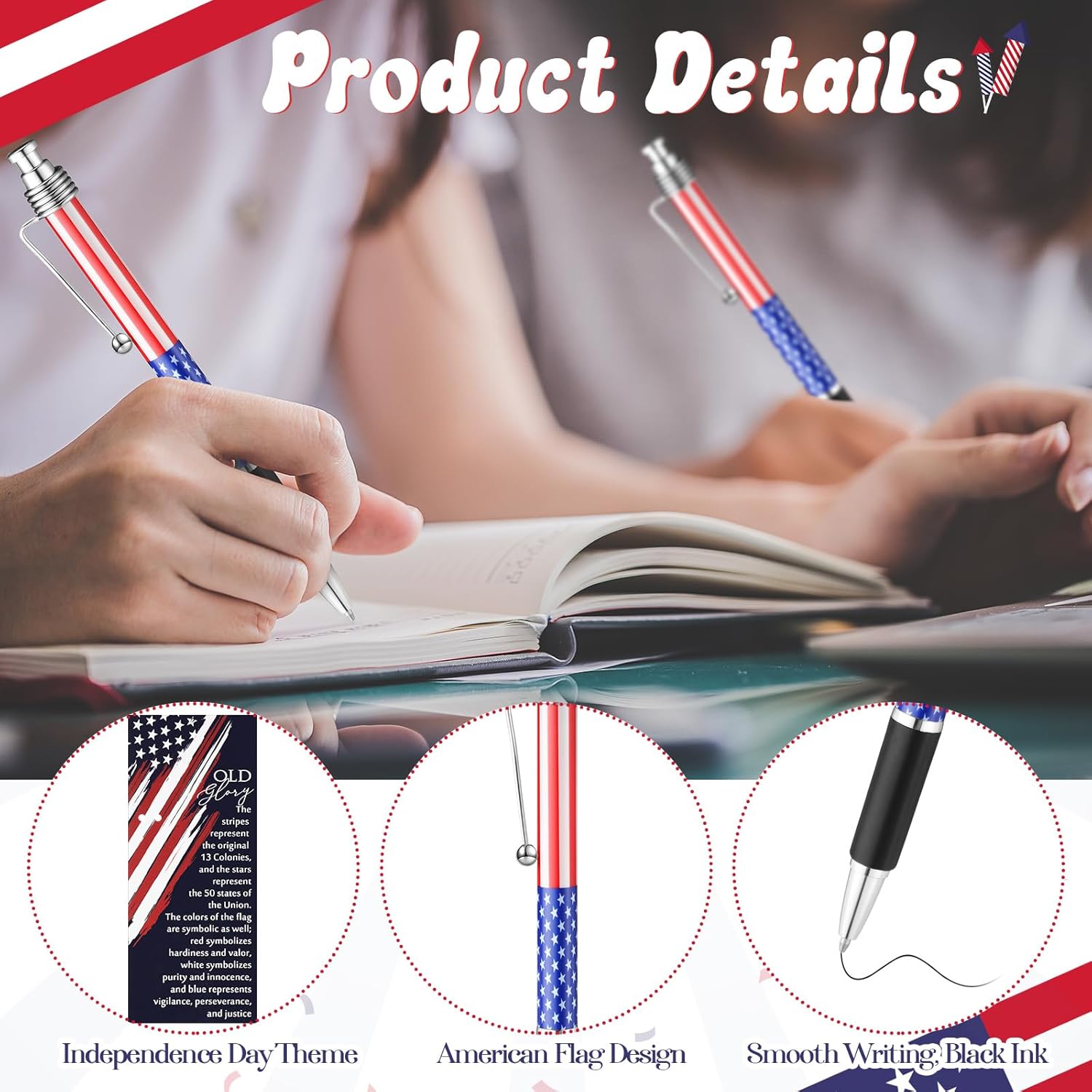 300 Sets Veterans Day Gifts Bulk American Flag Ballpoint Pens USA Patriotic Themed Black Ink Retractable Pen Stars Stripes Bookmarks Cards Stationery for Home Office Party Supplies Souvenirs