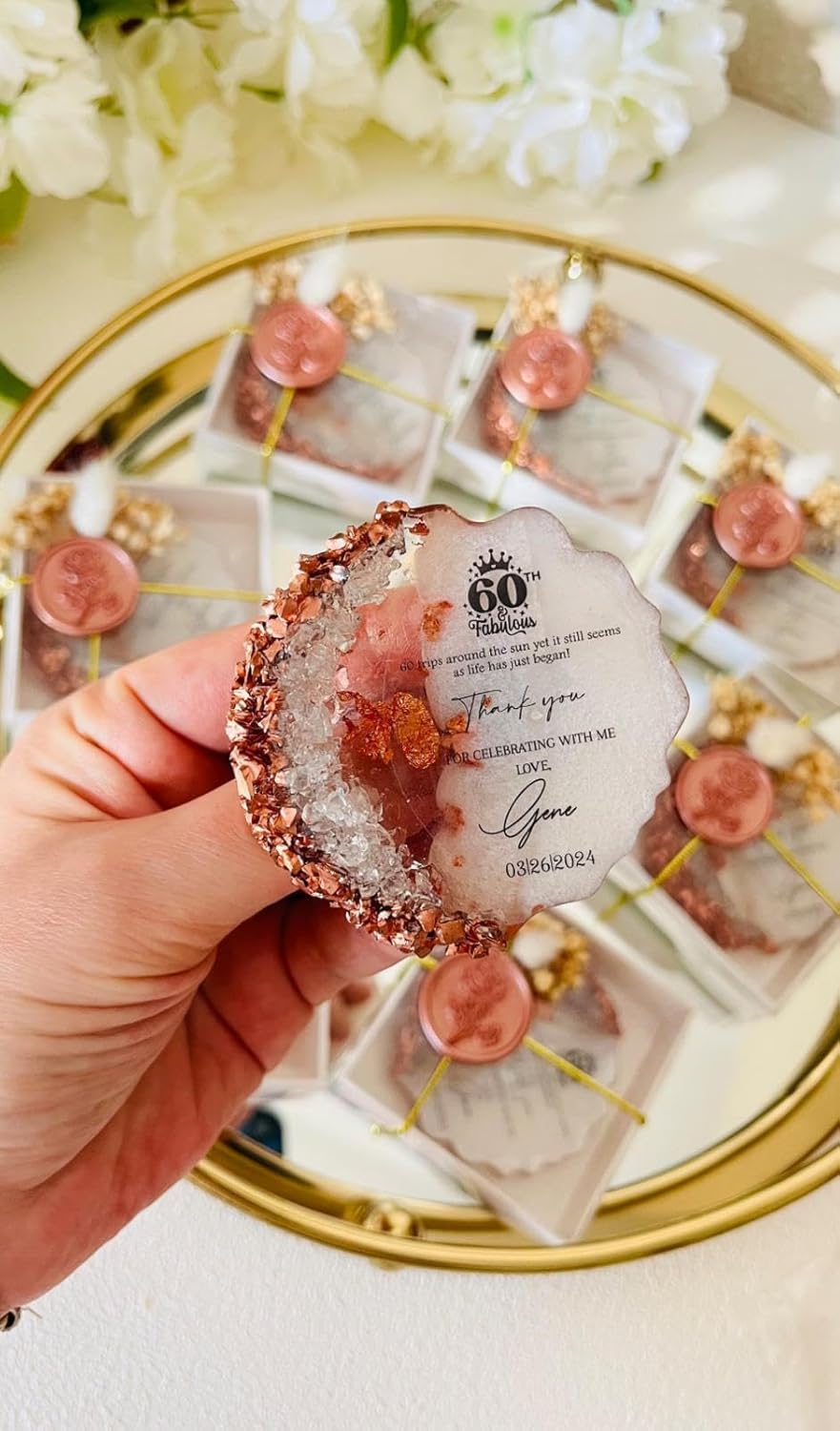 Personalized Adult Birthday Party Favors – Bronze Epoxy Magnet Gift – 40th, 50th, 60th, 70th, 80th, 90th, 100th Birthday Recuerdos – Custom Party Souvenirs for Guests