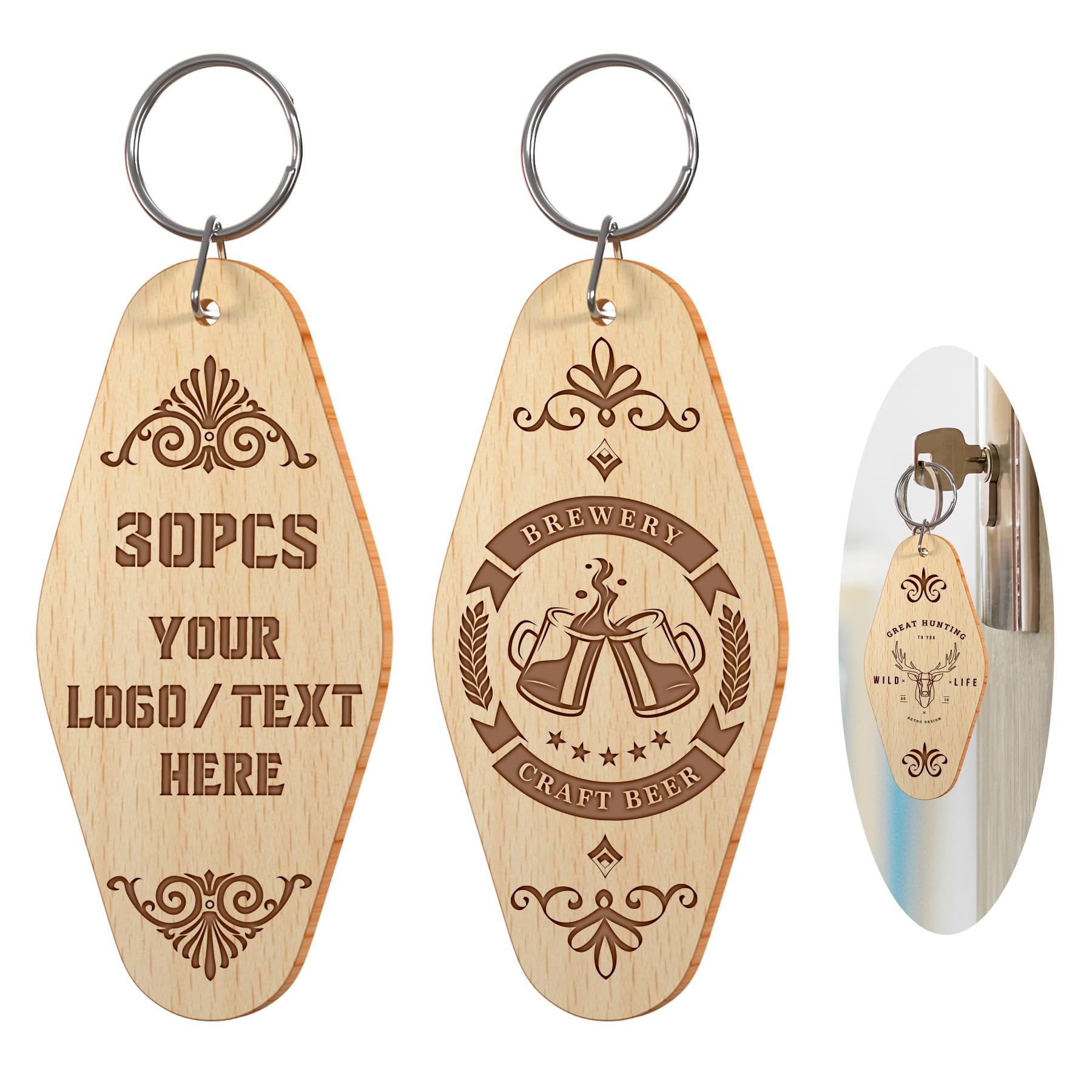 Custom Hotel Motel Keychain, 30PCS Double-Sided Print Custom Keychain with Picture, Personalized Key Tags