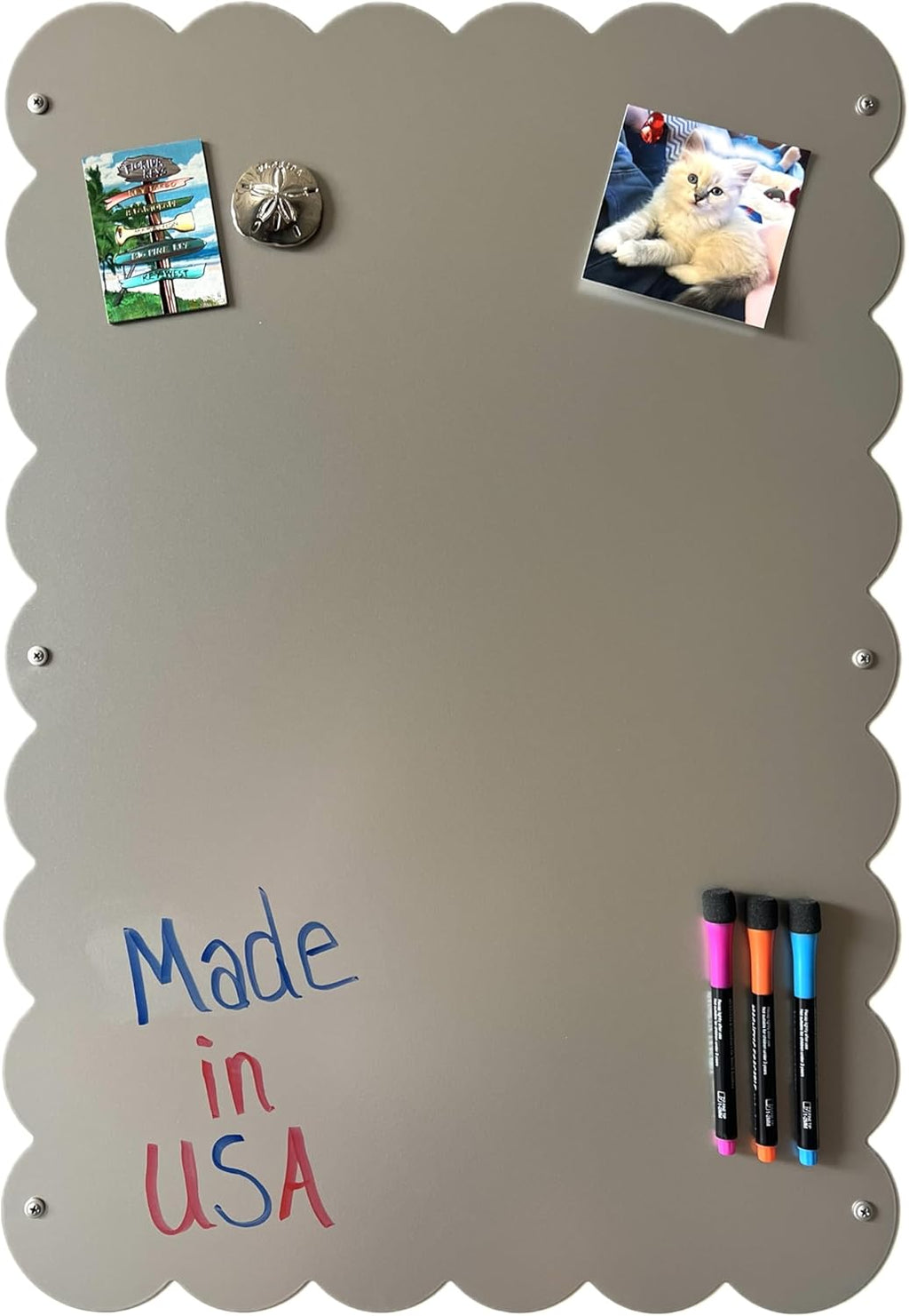 Large Scalloped Magnetic Board for Wall – 19" x 28" | Metallic Silver | Decorative Metal Magnet Board for Souvenir Magnets | Magnetic Bulletin Board for Wall Display | Made in USA