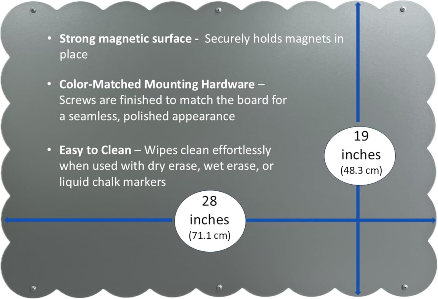 Large Scalloped Magnetic Board for Wall – 19" x 28" | Metallic Silver | Decorative Metal Magnet Board for Souvenir Magnets | Magnetic Bulletin Board for Wall Display | Made in USA