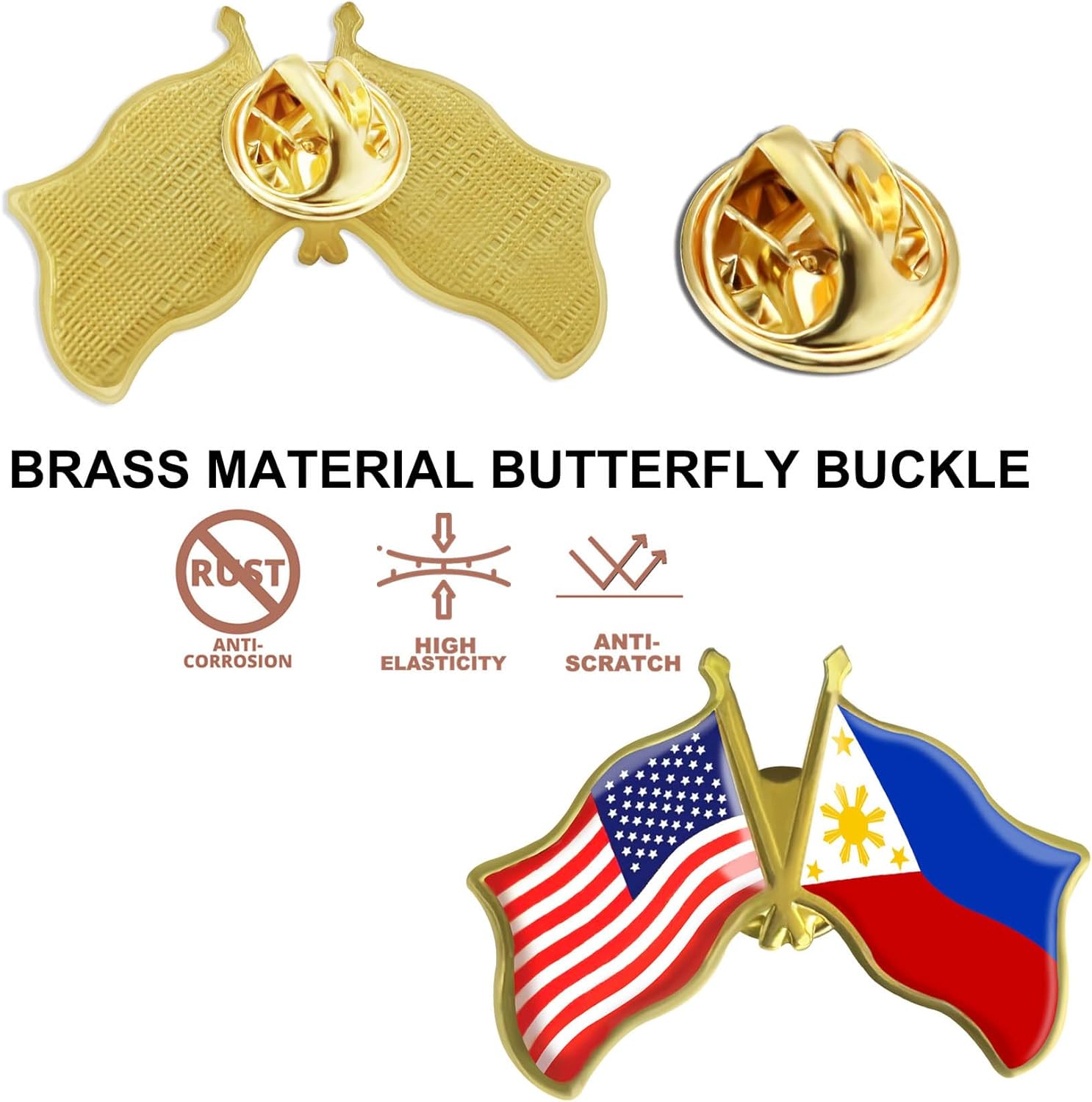 6/12/50/100 Pack-American Philippines Friendship Flag Pins Bulk -1.5”