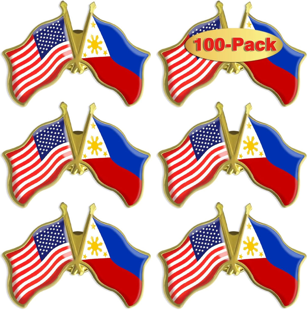 6/12/50/100 Pack-American Philippines Friendship Flag Pins Bulk -1.5”