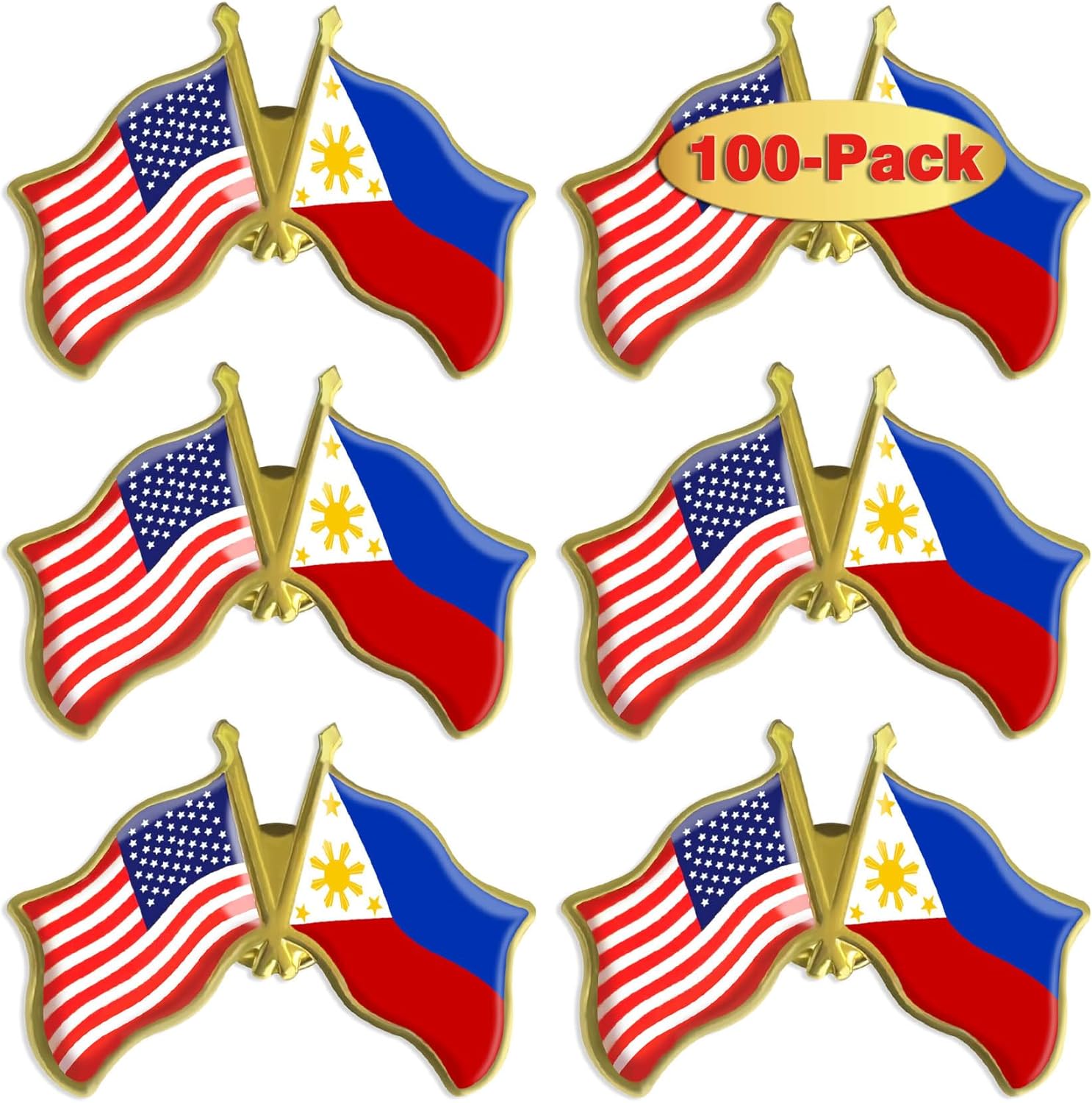 6/12/50/100 Pack-American Philippines Friendship Flag Pins Bulk -1.5”