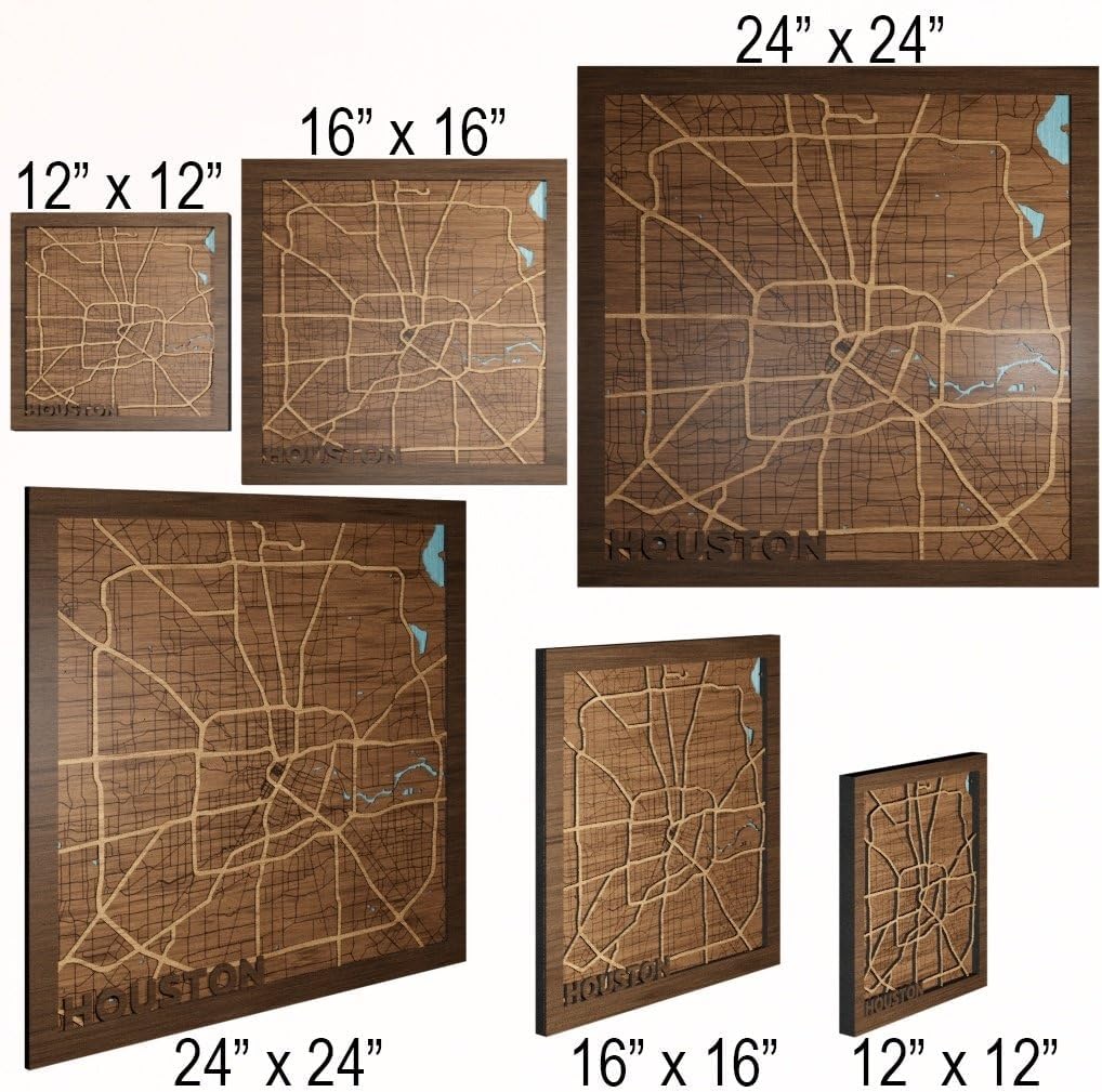 Houston, Texas, Men Gifts For Anniversary, 3d Wood Map - Handmade in the USA - H-Town, TX Gift and Souvenir