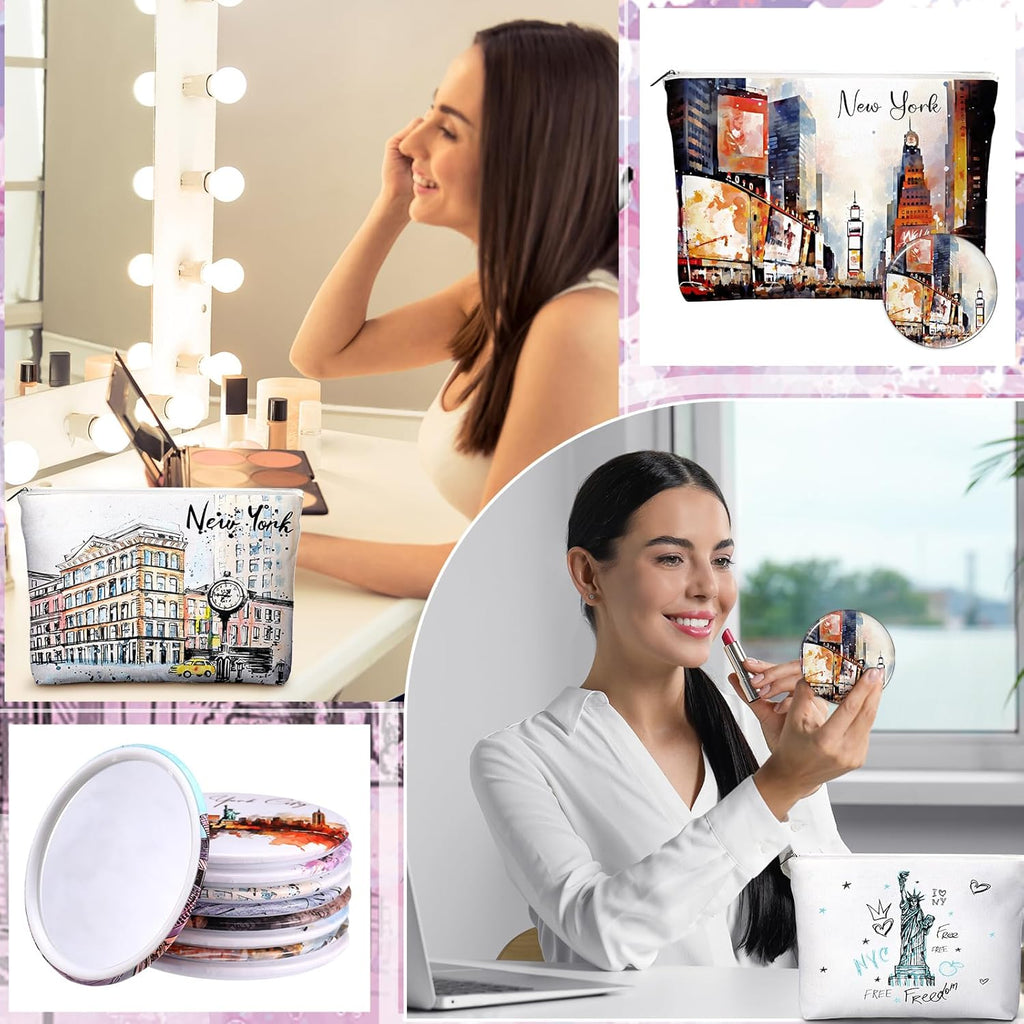 36 Set New York Souvenirs Gifts Include City Cosmetic Bag Bulk New York Makeup Bag Nyc Souvenirs from USA Makeup Mirrors for Women Traveler Birthday Party Favors Trip Journey Gifts