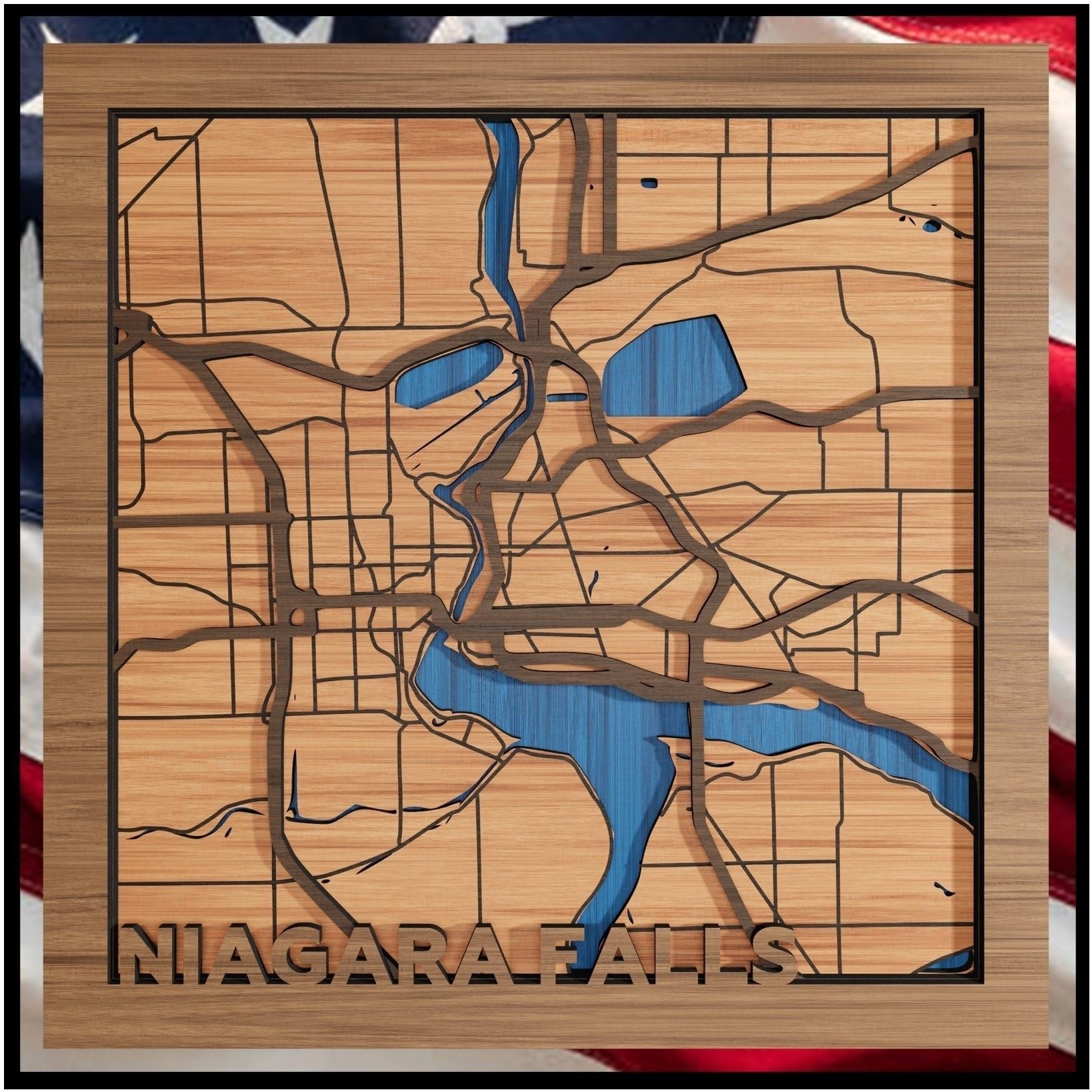 Niagara Falls, NY, Bathroom Decor, Handmade in USA - 3d Wooden Map - The Falls, New York Souvenir & Gift