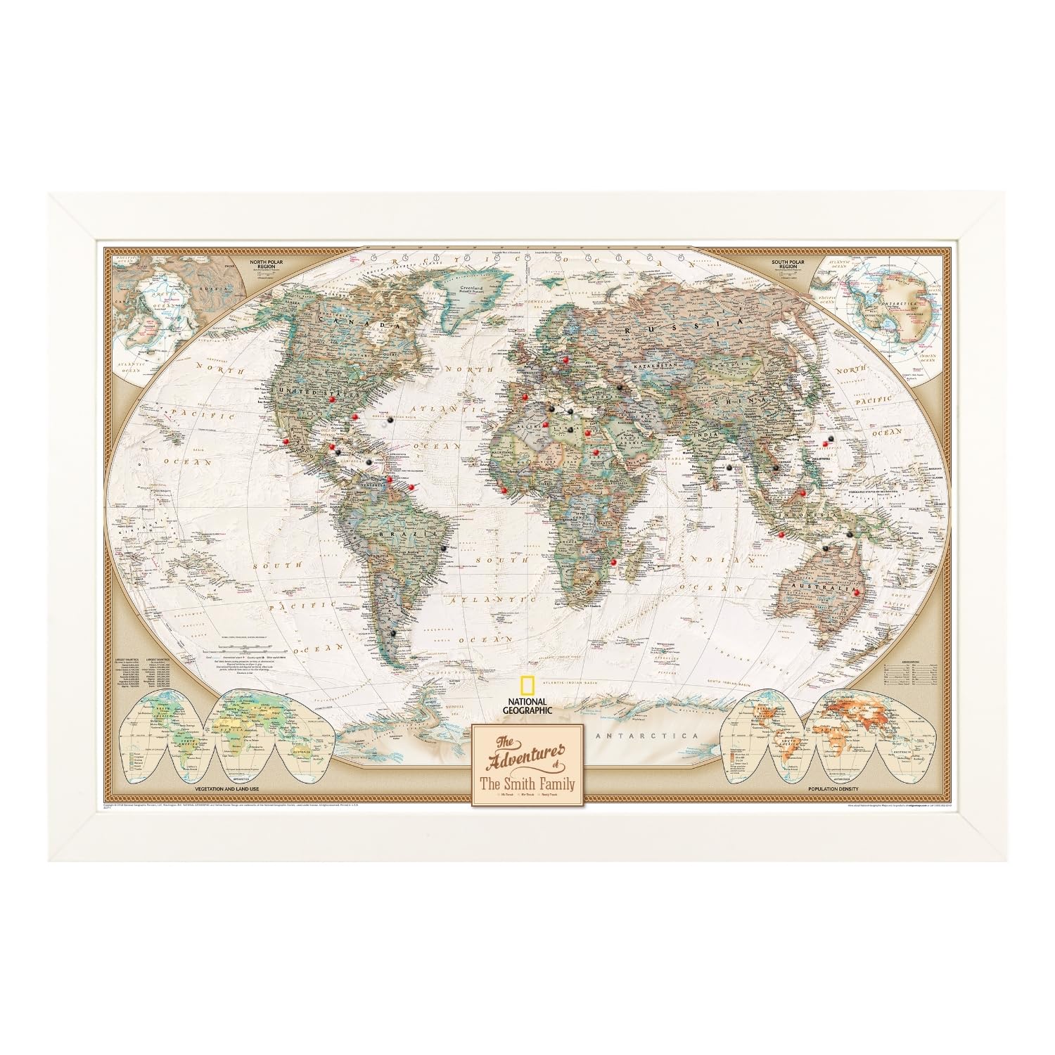 Push Pin Travel Maps Customizable Wall Art - Executive World - Solid Wood Brown - Framed Pin Map, Includes 150 Pins - Handcrafted in USA - 27.5" x 39.5"