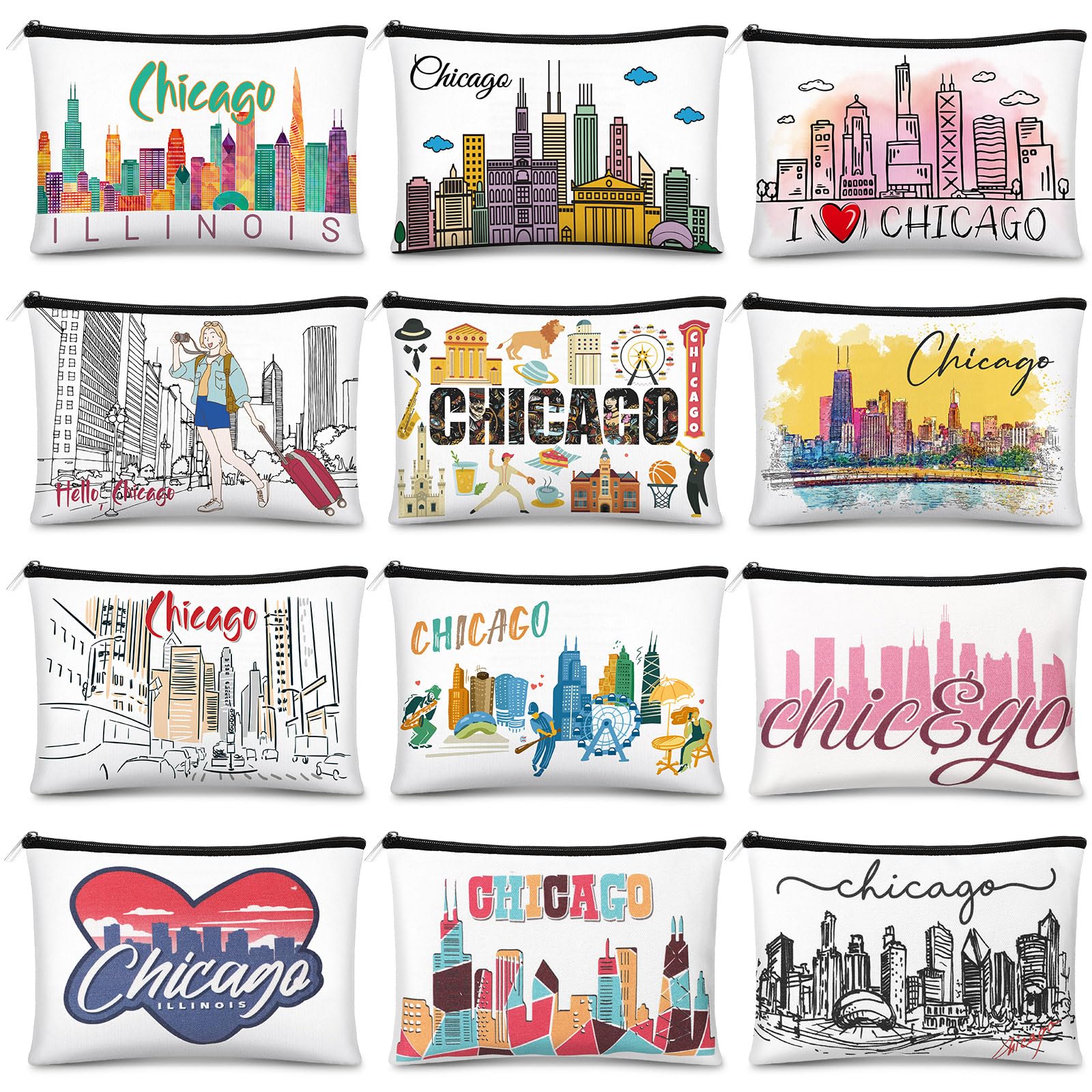 Reginary 6 Pcs City Cosmetic Bag Souvenir Gifts New York Zipper Pouch Chicago Souvenir Seattle Boston Nashville London Paris Italy Alaska Gifts Memento for Women Traveler(New York)