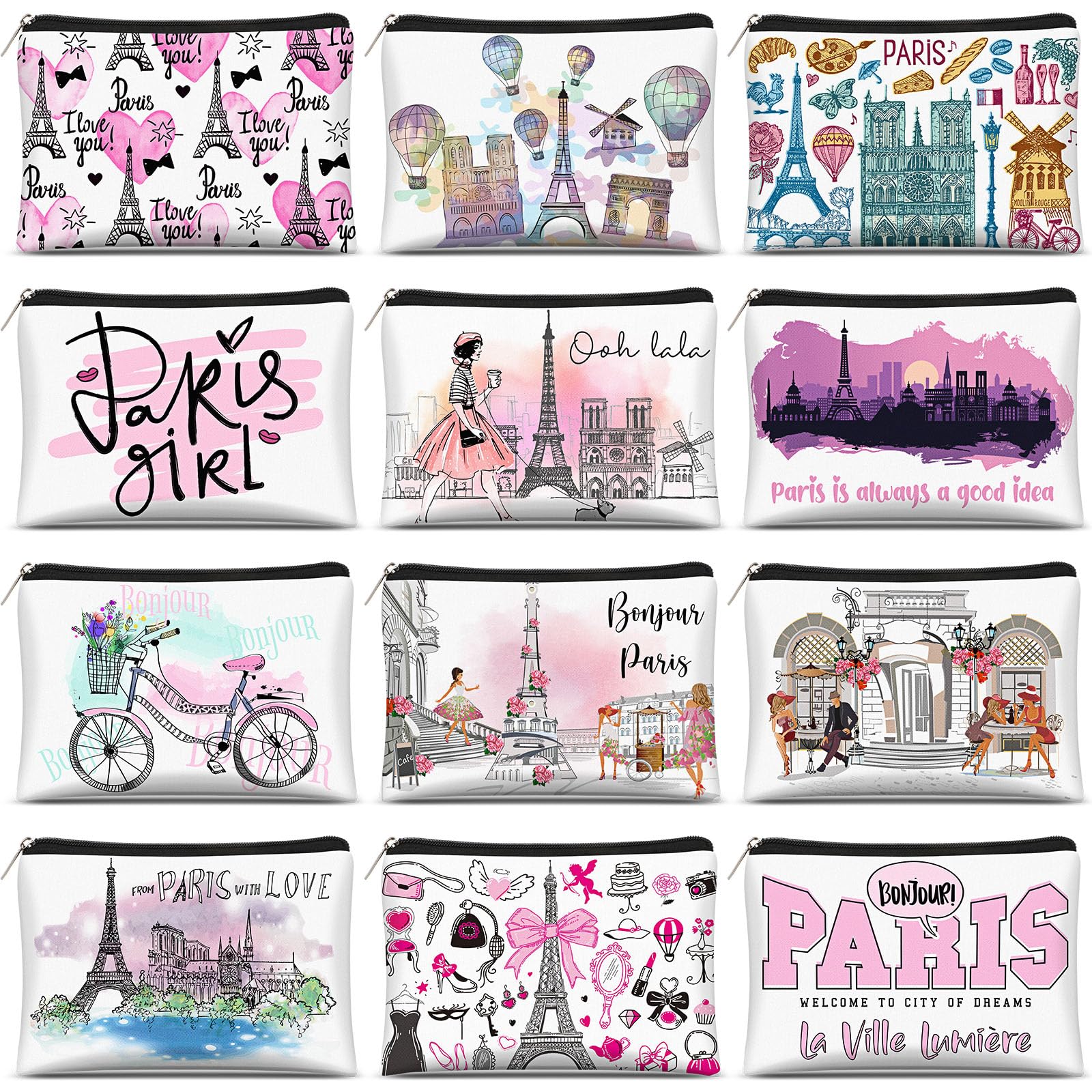 Reginary 6 Pcs City Cosmetic Bag Souvenir Gifts New York Zipper Pouch Chicago Souvenir Seattle Boston Nashville London Paris Italy Alaska Gifts Memento for Women Traveler(New York)