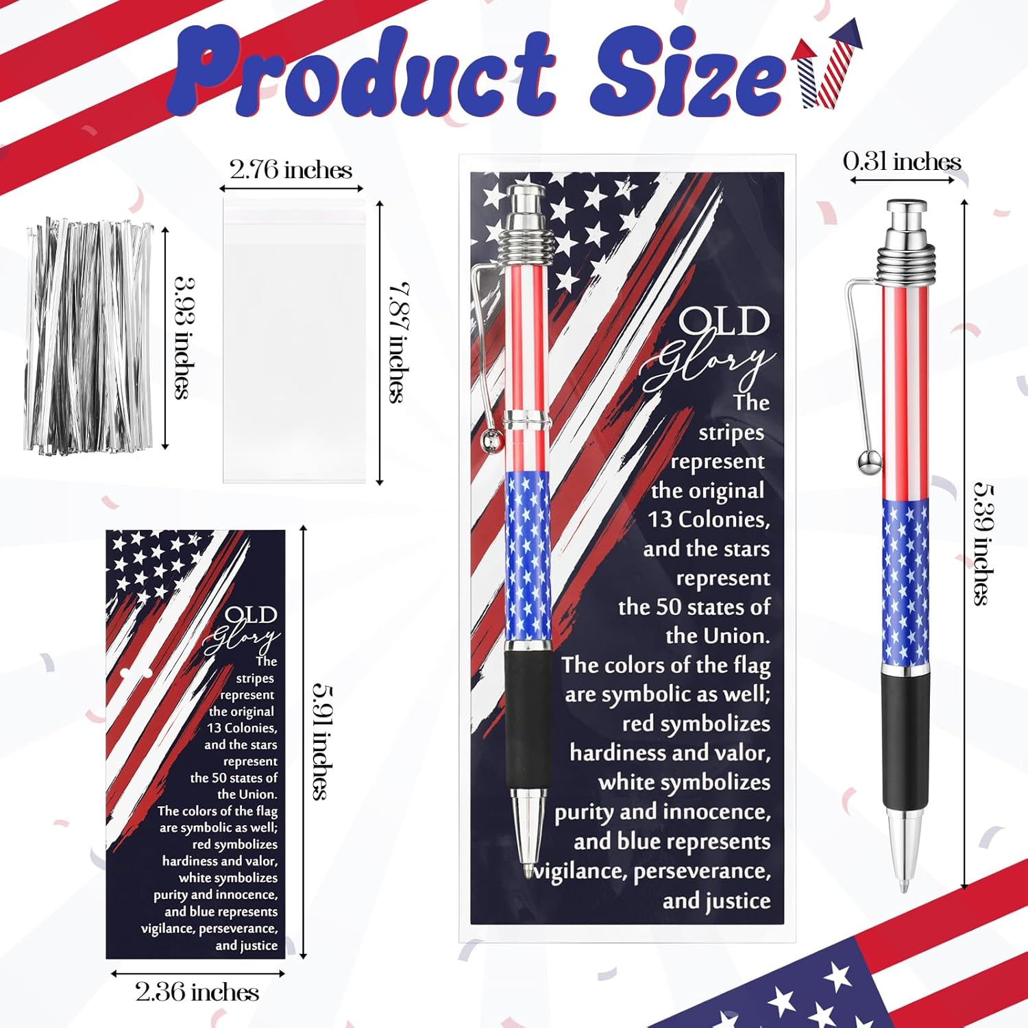 300 Sets Veterans Day Gifts Bulk American Flag Ballpoint Pens USA Patriotic Themed Black Ink Retractable Pen Stars Stripes Bookmarks Cards Stationery for Home Office Party Supplies Souvenirs