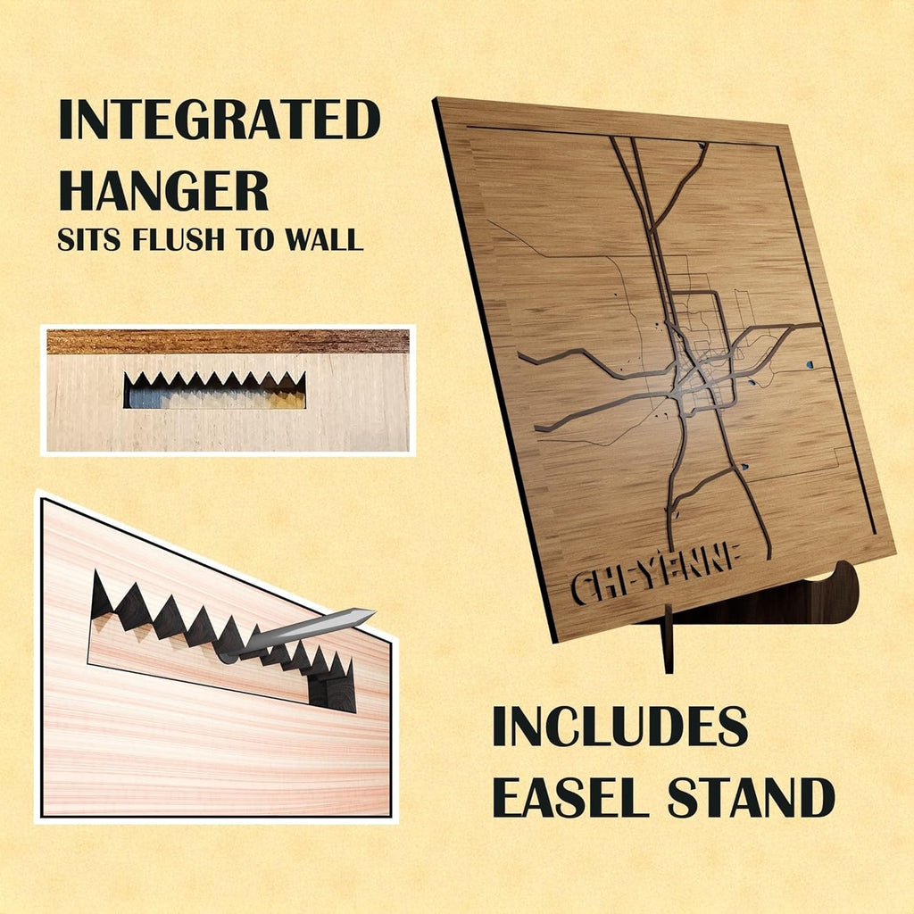Cheyenne, WY, Bedroom Decor, 3d Wooden Map - Hand crafted in USA - Wyoming Gift & Souvenir