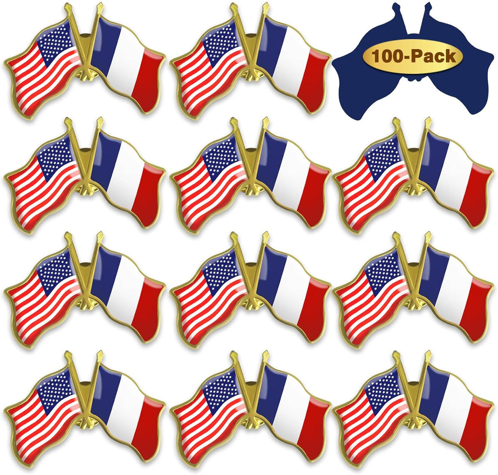 6/12/50/100 Pack-American French France Friendship Flag Pins Bulk -1.5”
