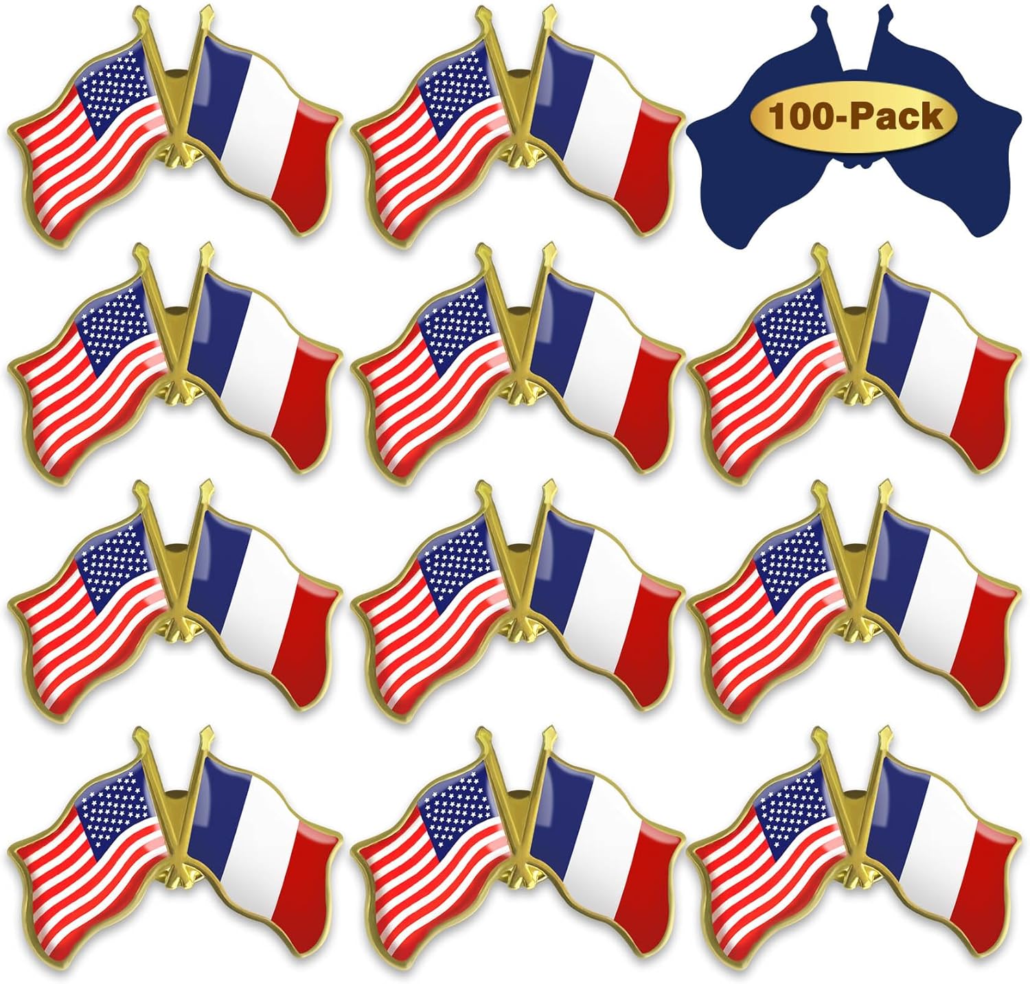 6/12/50/100 Pack-American French France Friendship Flag Pins Bulk -1.5”