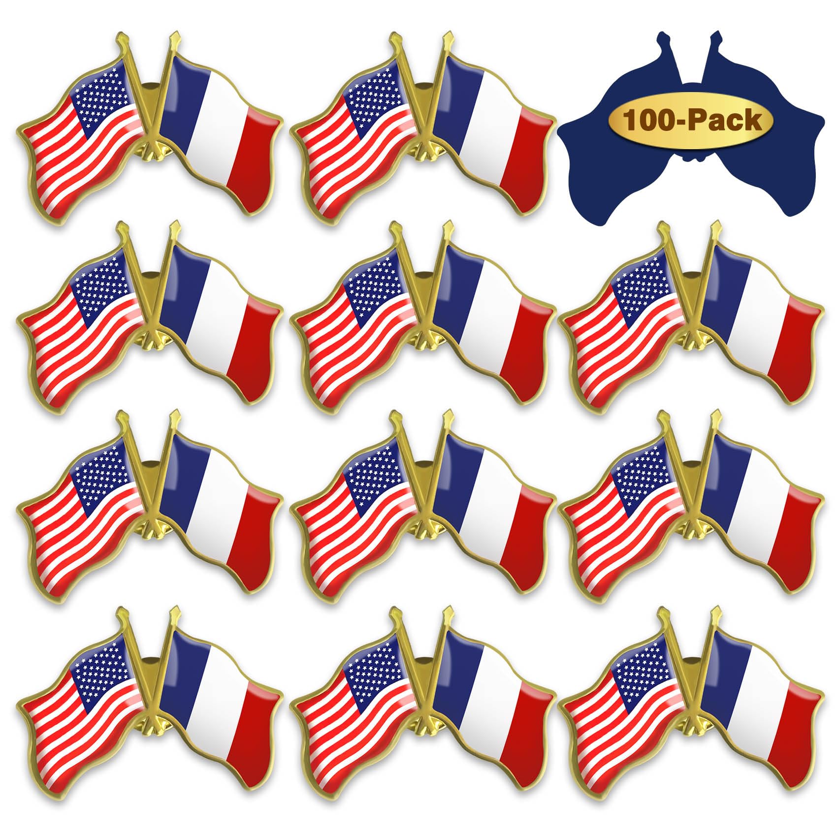 6/12/50/100 Pack-American French France Friendship Flag Pins Bulk -1.5”