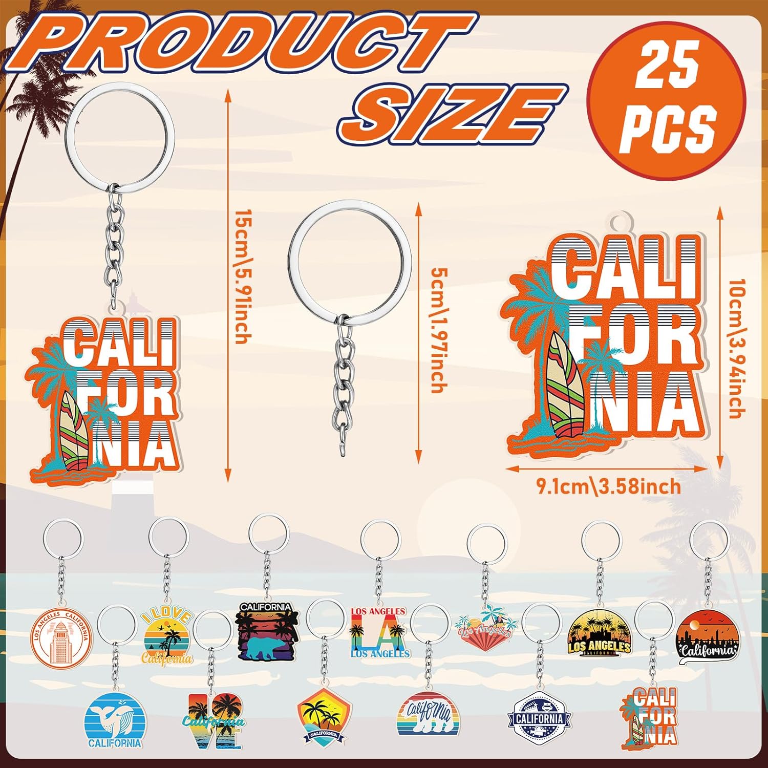 Sureio 25 Pcs usa Keychain gifts Bulk California Chicago texas Los Angeles Collectible Souvenirs Metal Keychain