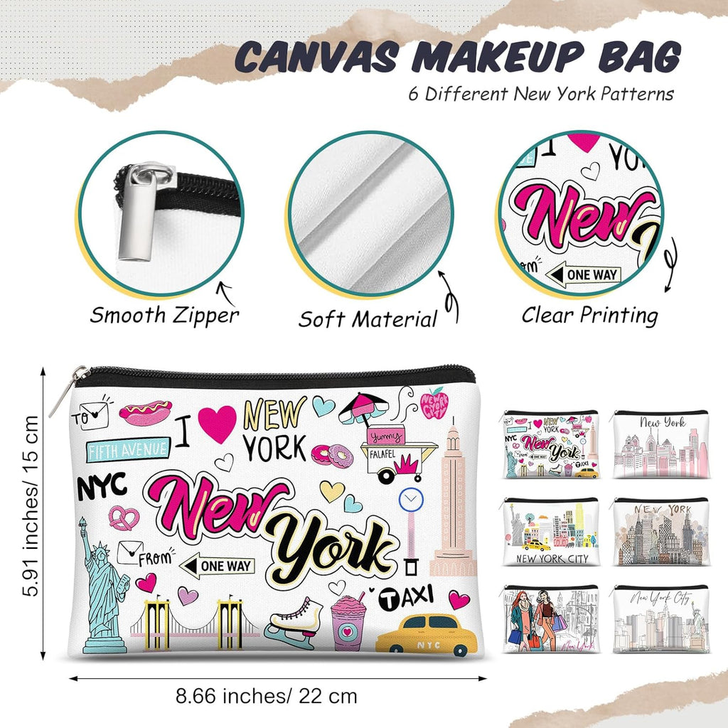 Reginary 6 Pcs City Cosmetic Bag Souvenir Gifts New York Zipper Pouch Chicago Souvenir Seattle Boston Nashville London Paris Italy Alaska Gifts Memento for Women Traveler(New York)