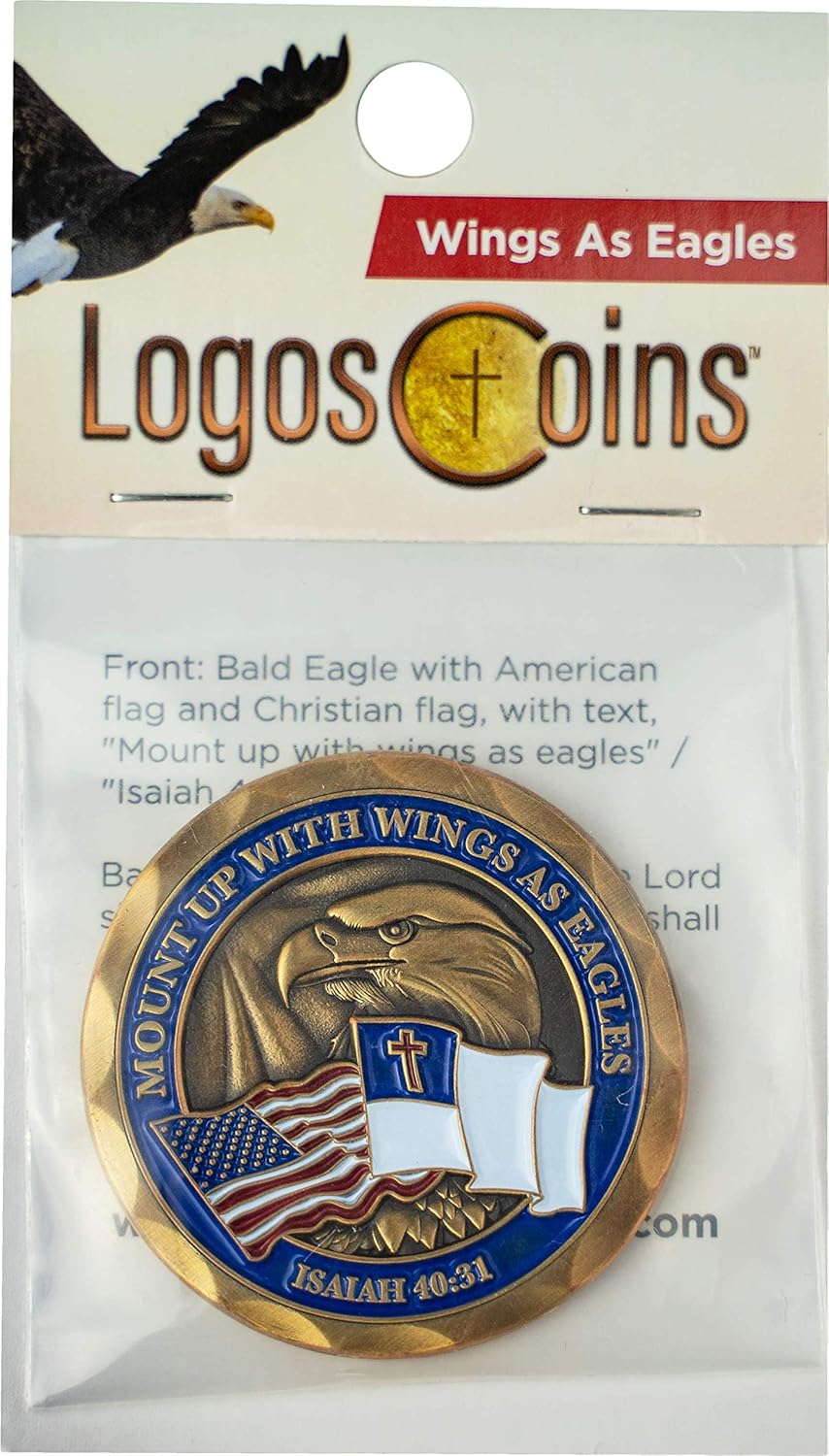 Mount Up with Wings as Eagles, Bulk Pack of 10 Christian Coin Tokens, Collectible Religious American Flag Military Challenge Coin Souvenir, Antique Gold-Color Plated Bald Eagle Gift, Isaiah 40:33
