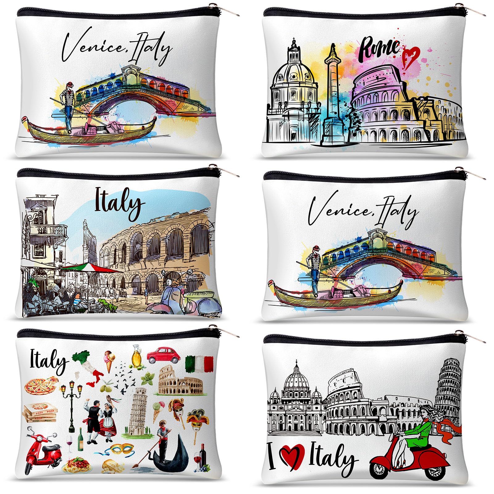 Reginary 6 Pcs City Cosmetic Bag Souvenir Gifts New York Zipper Pouch Chicago Souvenir Seattle Boston Nashville London Paris Italy Alaska Gifts Memento for Women Traveler(New York)