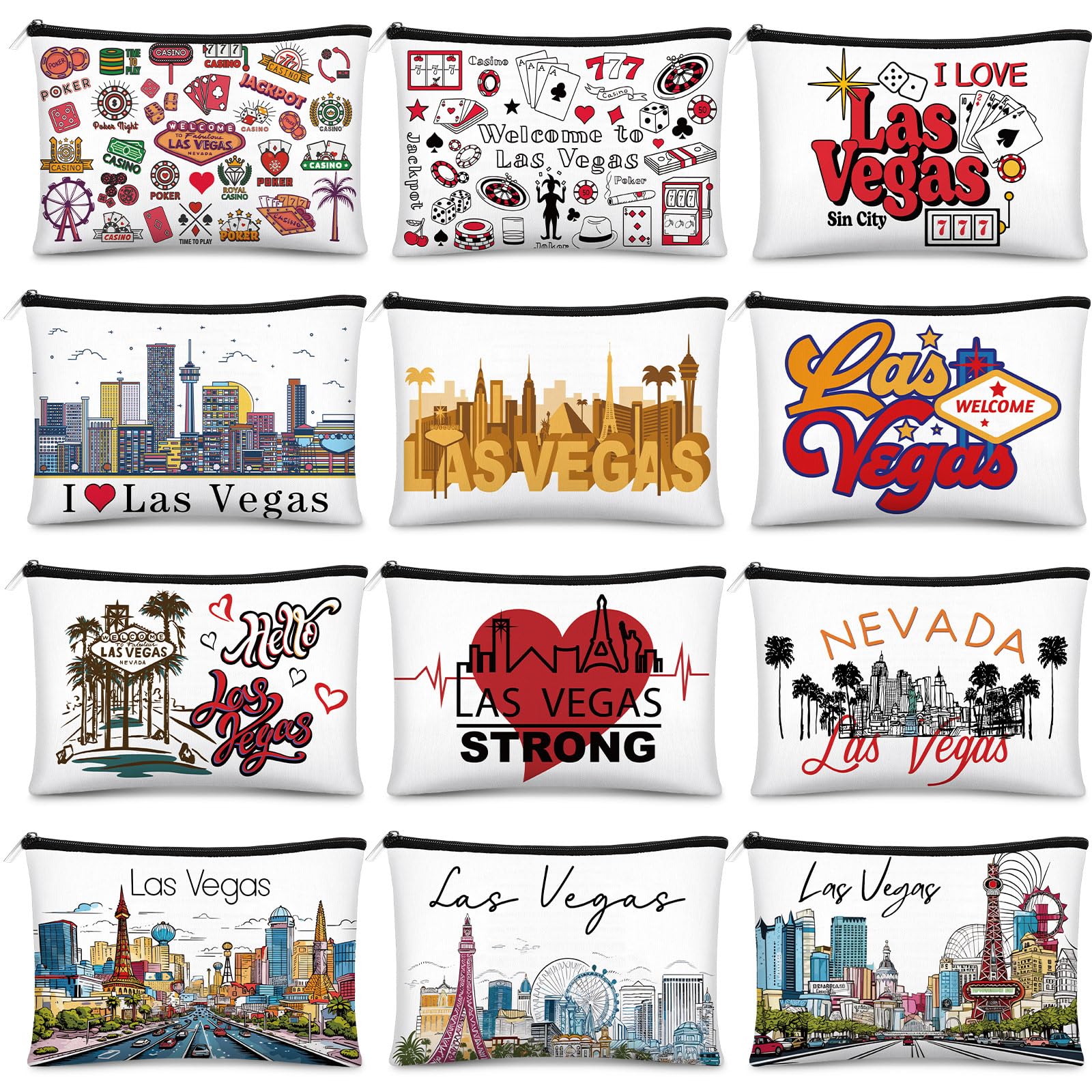 Reginary 6 Pcs City Cosmetic Bag Souvenir Gifts New York Zipper Pouch Chicago Souvenir Seattle Boston Nashville London Paris Italy Alaska Gifts Memento for Women Traveler(New York)