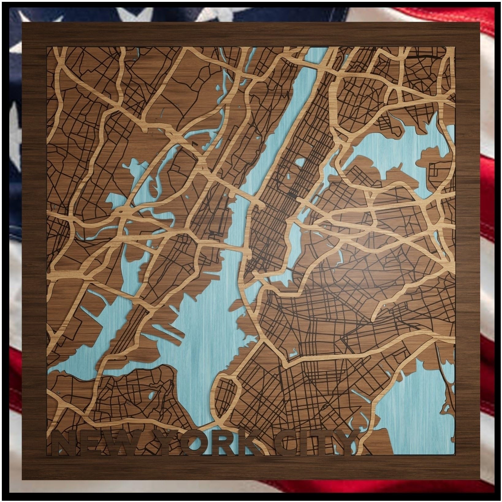 New York City, New York, Wall Art, Handmade in the USA - 3d Wooden Map - NYC, NY Gift and Souvenir