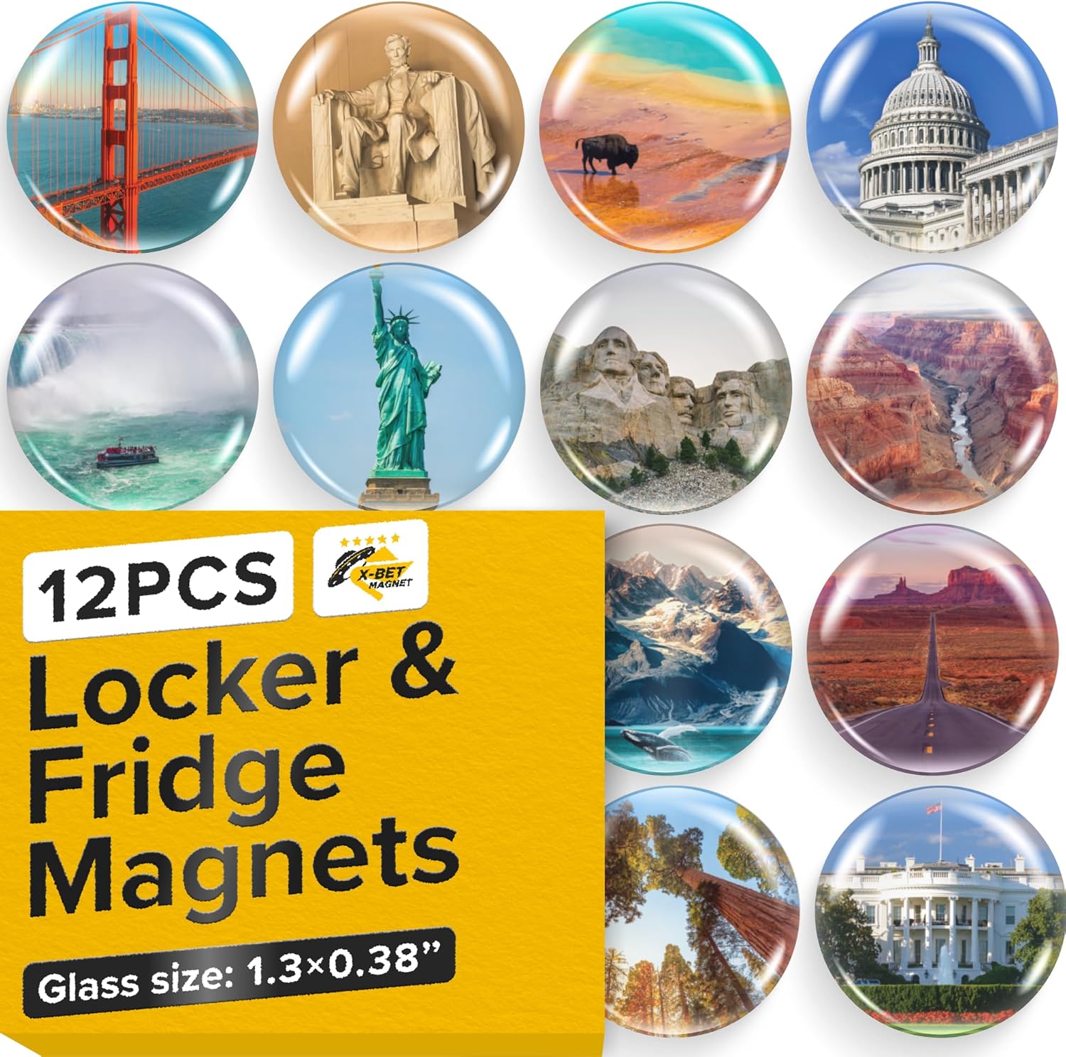 Super Cute Fridge & Locker Magnets - 12 Glass Magnets with Vibrant Colors - Strong Hold for Photos, Notes, Recipes - Aesthetic Refrigerator Decoration - Perfect for School & College Locker
