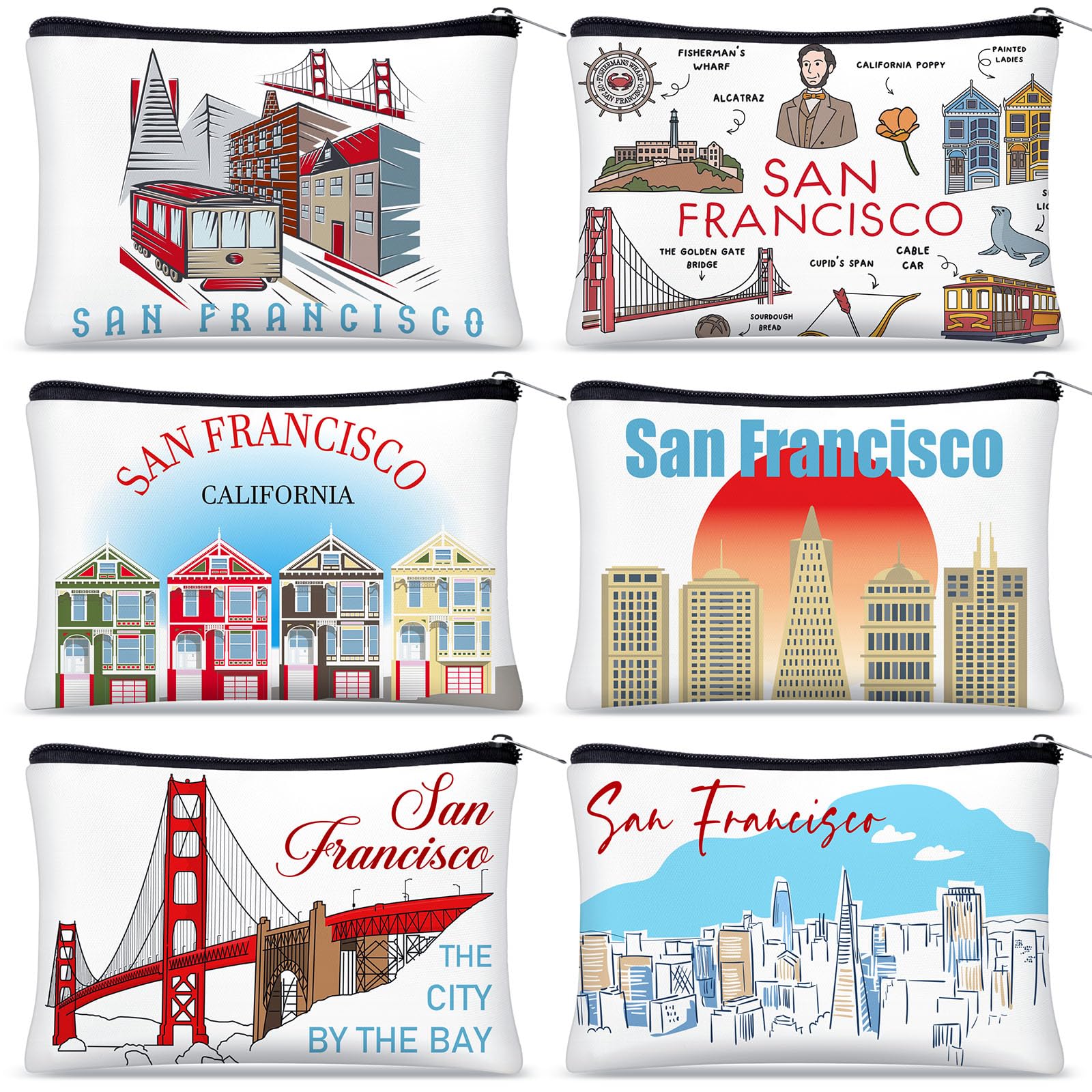 Reginary 6 Pcs City Cosmetic Bag Souvenir Gifts New York Zipper Pouch Chicago Souvenir Seattle Boston Nashville London Paris Italy Alaska Gifts Memento for Women Traveler(New York)
