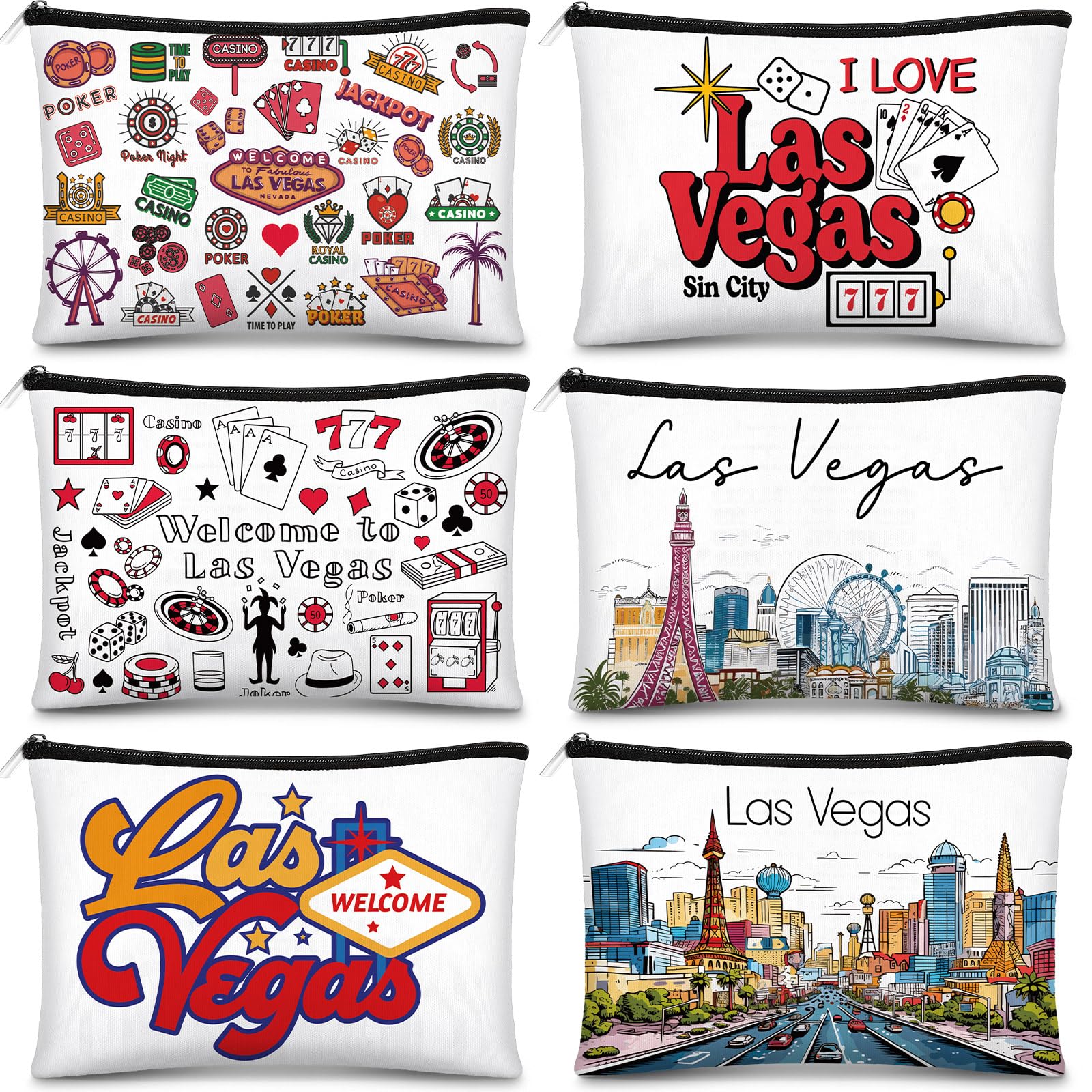 Reginary 6 Pcs City Cosmetic Bag Souvenir Gifts New York Zipper Pouch Chicago Souvenir Seattle Boston Nashville London Paris Italy Alaska Gifts Memento for Women Traveler(New York)