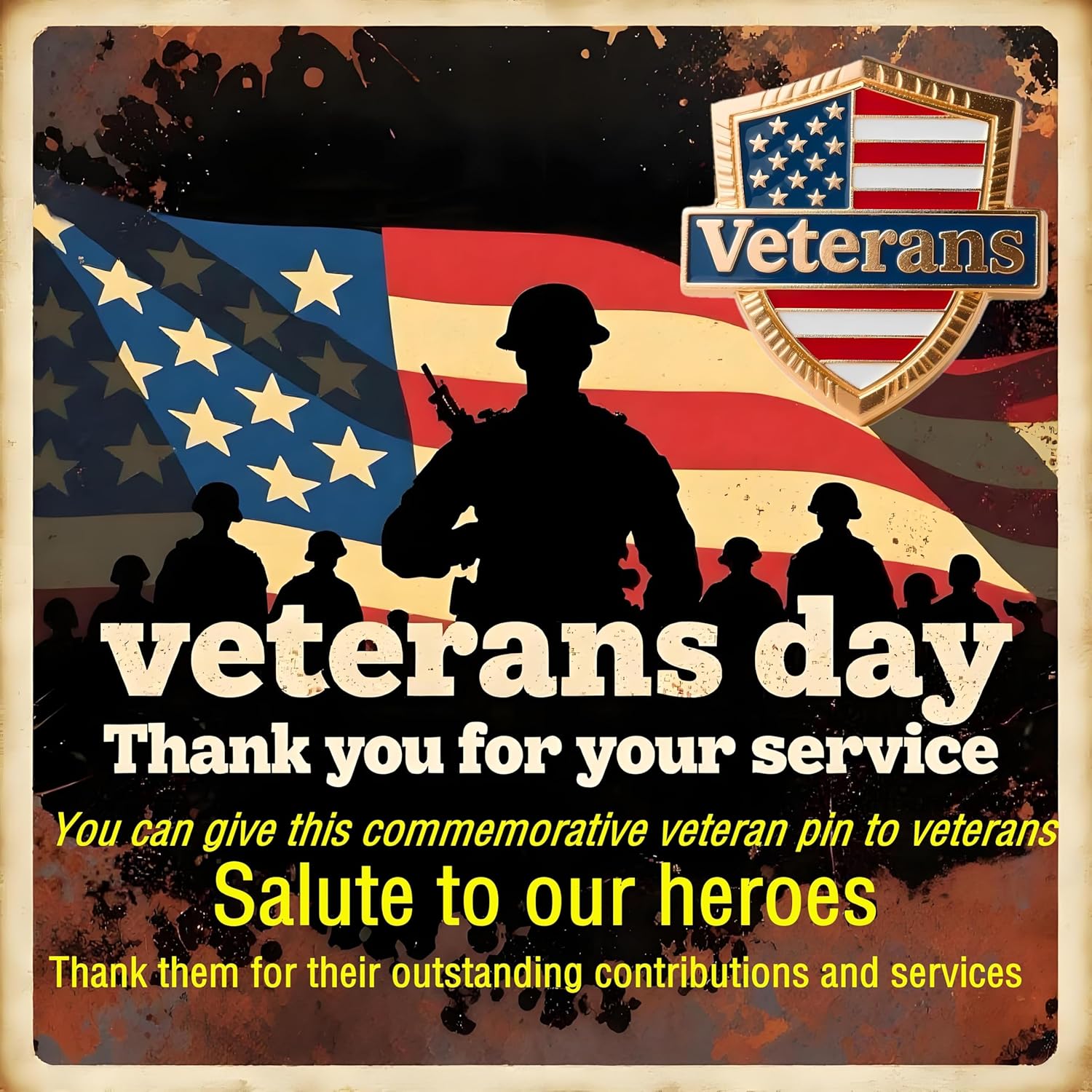 12/25/50/100 pieces United States Veterans pin USA Enamel Veteran’s Day Memorial Patriotism Lapel Pin US American patriotic U.S. military Soldier Veteran brooch pins Souvenir Gift badge bulk
