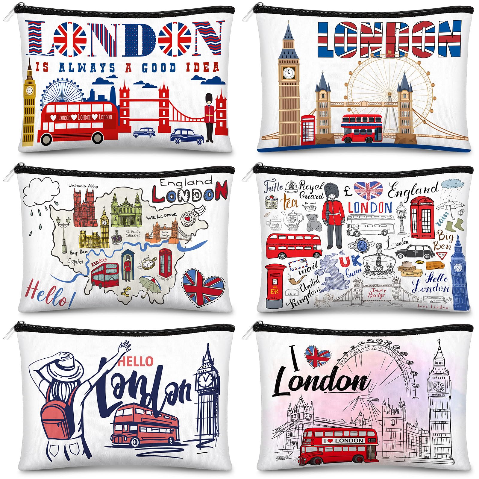 Reginary 6 Pcs City Cosmetic Bag Souvenir Gifts New York Zipper Pouch Chicago Souvenir Seattle Boston Nashville London Paris Italy Alaska Gifts Memento for Women Traveler(New York)