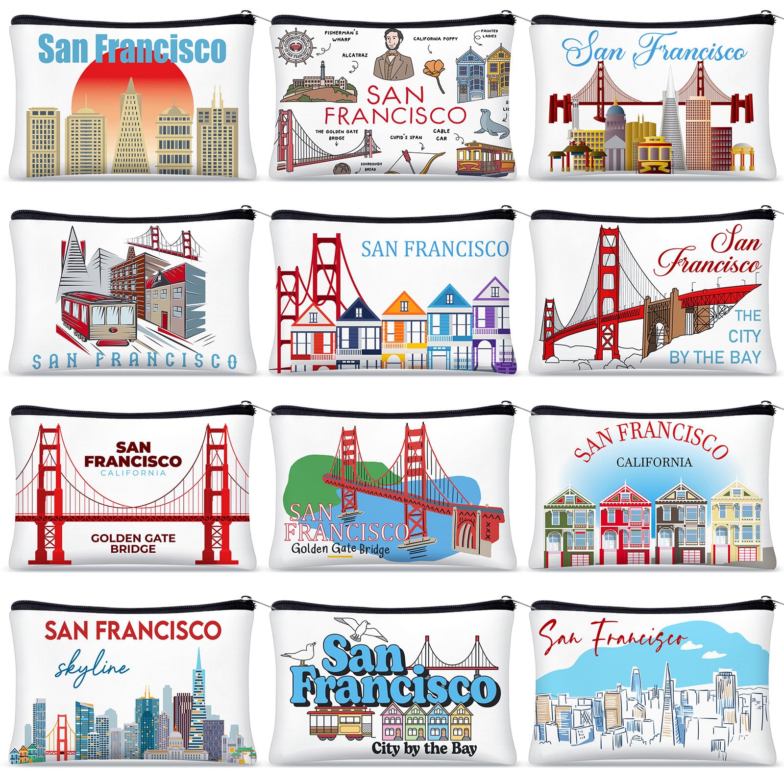 Reginary 6 Pcs City Cosmetic Bag Souvenir Gifts New York Zipper Pouch Chicago Souvenir Seattle Boston Nashville London Paris Italy Alaska Gifts Memento for Women Traveler(New York)