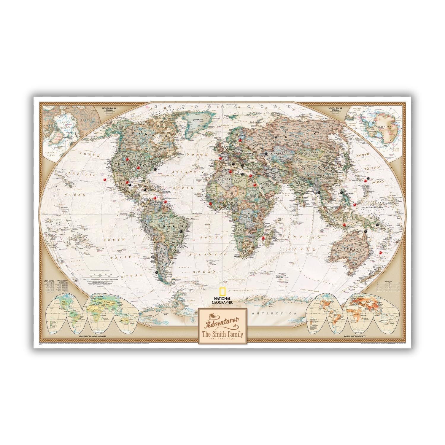 Push Pin Travel Maps Customizable Wall Art - Executive World - Barnwood Gray - Framed Pin Map, Includes 150 Pins - Handcrafted in USA - 27.5" x 39.5"