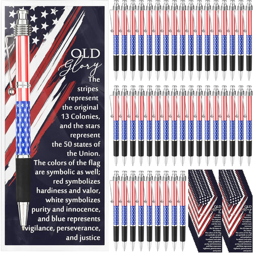300 Sets Veterans Day Gifts Bulk American Flag Ballpoint Pens USA Patriotic Themed Black Ink Retractable Pen Stars Stripes Bookmarks Cards Stationery for Home Office Party Supplies Souvenirs