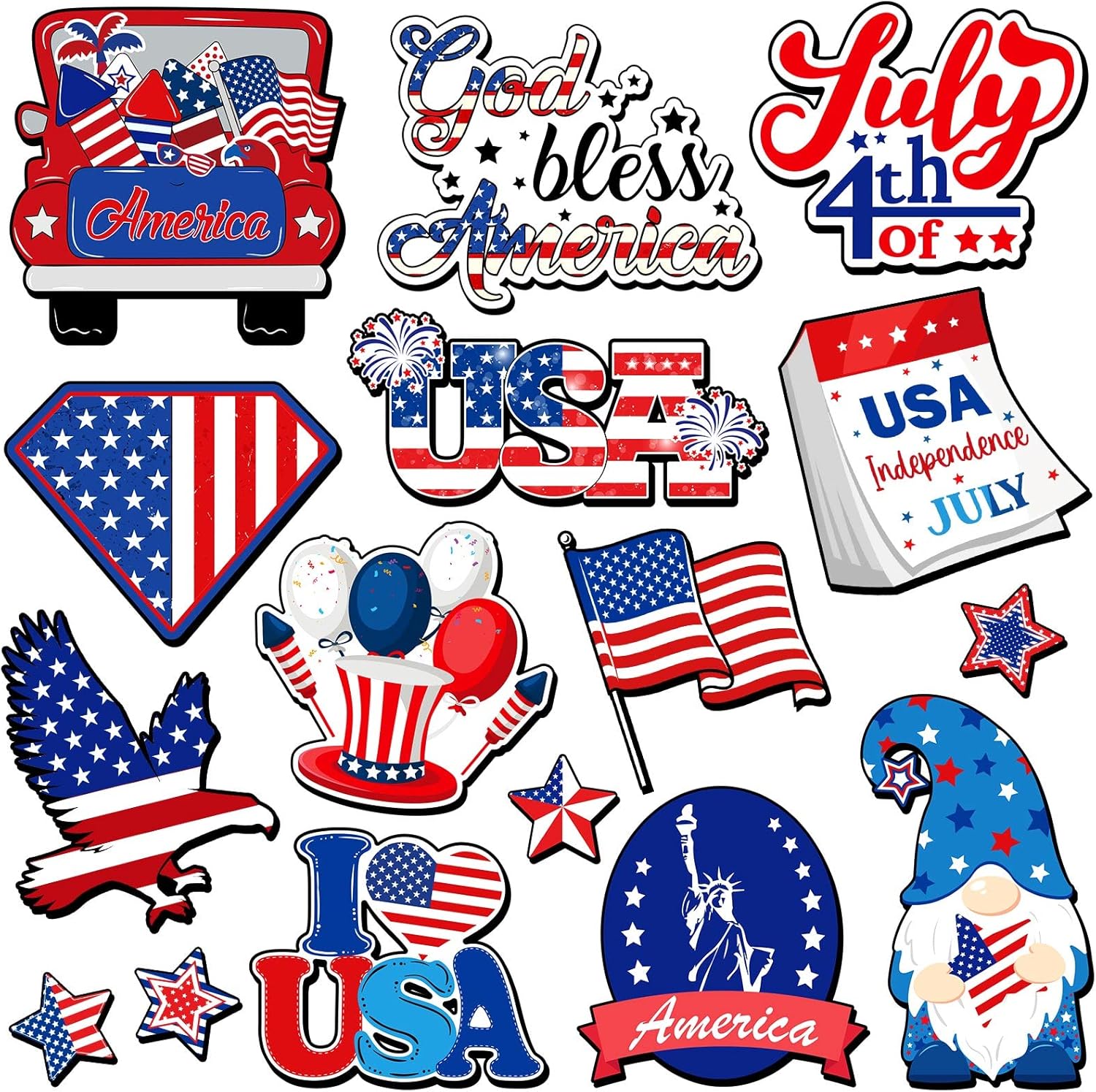 16 Pcs Magnets for Classroom Patriotic Refrigerator Magnets for Locker Office Home Car Decor Magnetic America Flag Gnomes Stickers Memorial Day Decorations Fridge USA Decorative