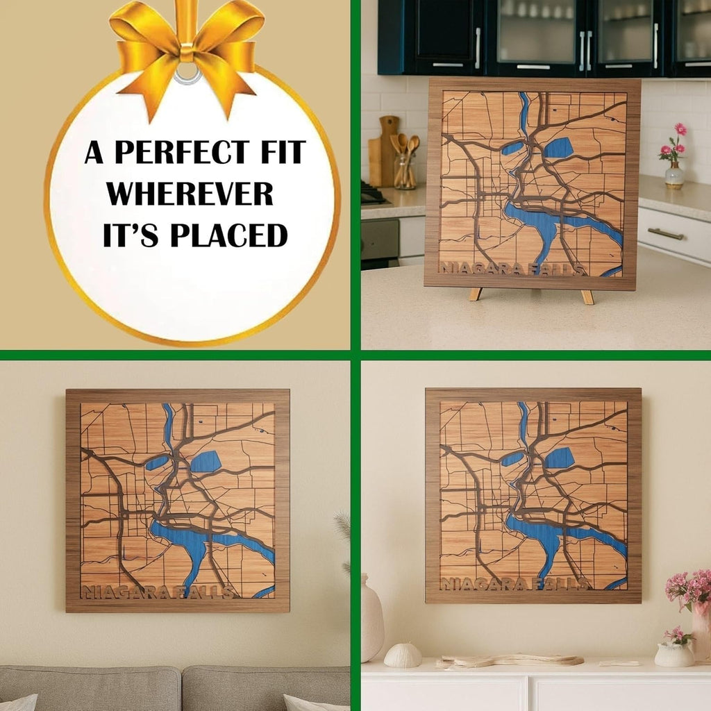 Niagara Falls, NY, Bathroom Decor, Handmade in USA - 3d Wooden Map - The Falls, New York Souvenir & Gift