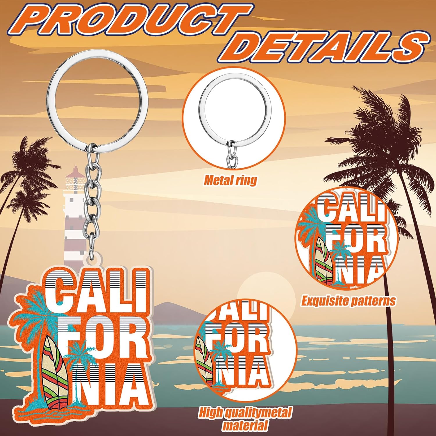 Sureio 25 Pcs usa Keychain gifts Bulk California Chicago texas Los Angeles Collectible Souvenirs Metal Keychain