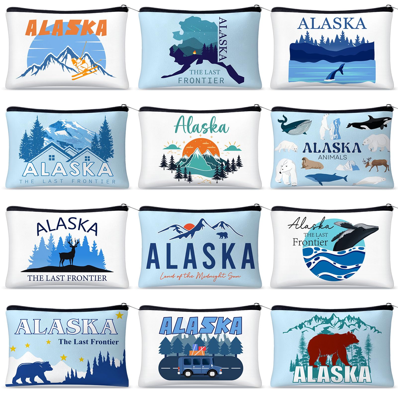 Reginary 6 Pcs City Cosmetic Bag Souvenir Gifts New York Zipper Pouch Chicago Souvenir Seattle Boston Nashville London Paris Italy Alaska Gifts Memento for Women Traveler(New York)