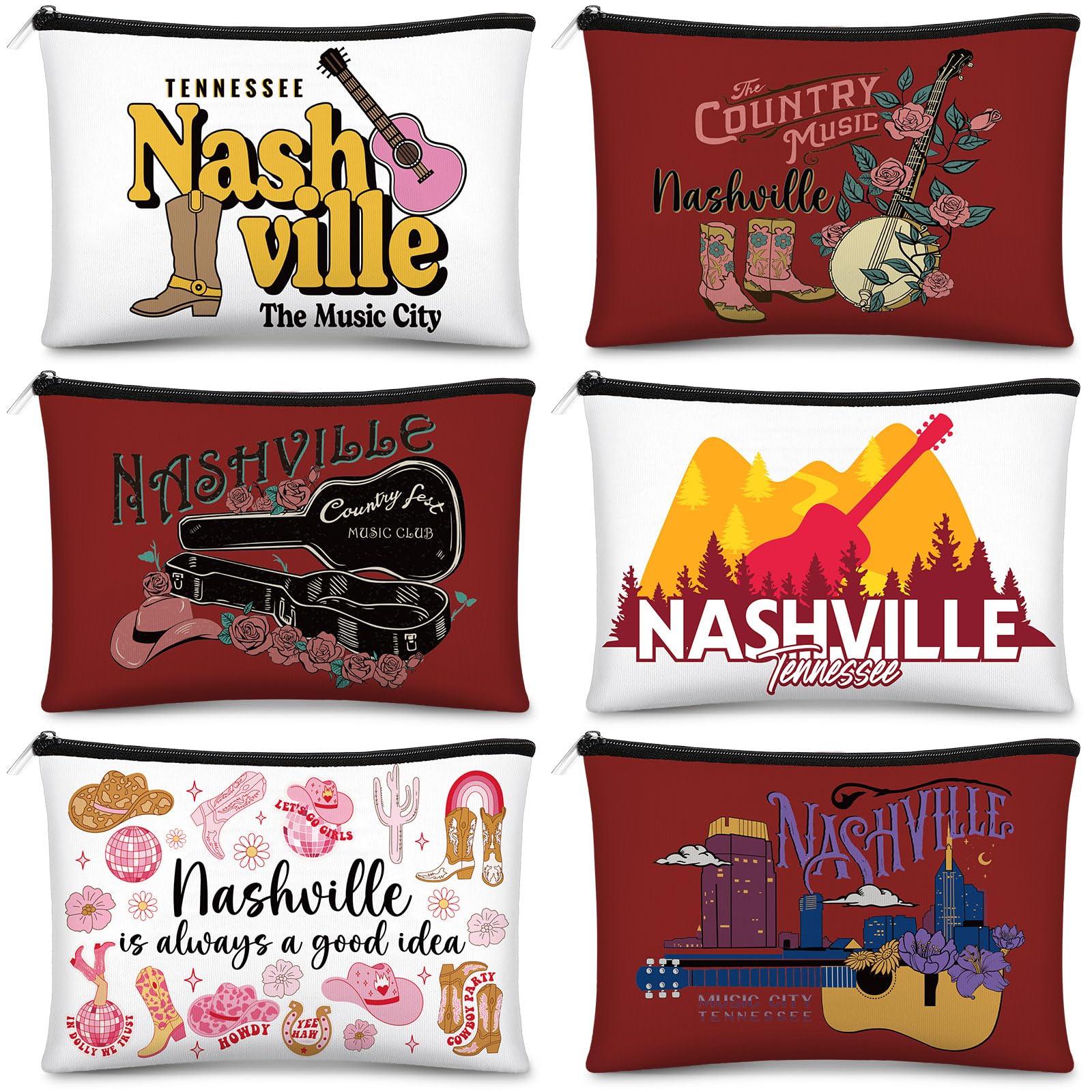 Reginary 6 Pcs City Cosmetic Bag Souvenir Gifts New York Zipper Pouch Chicago Souvenir Seattle Boston Nashville London Paris Italy Alaska Gifts Memento for Women Traveler(New York)