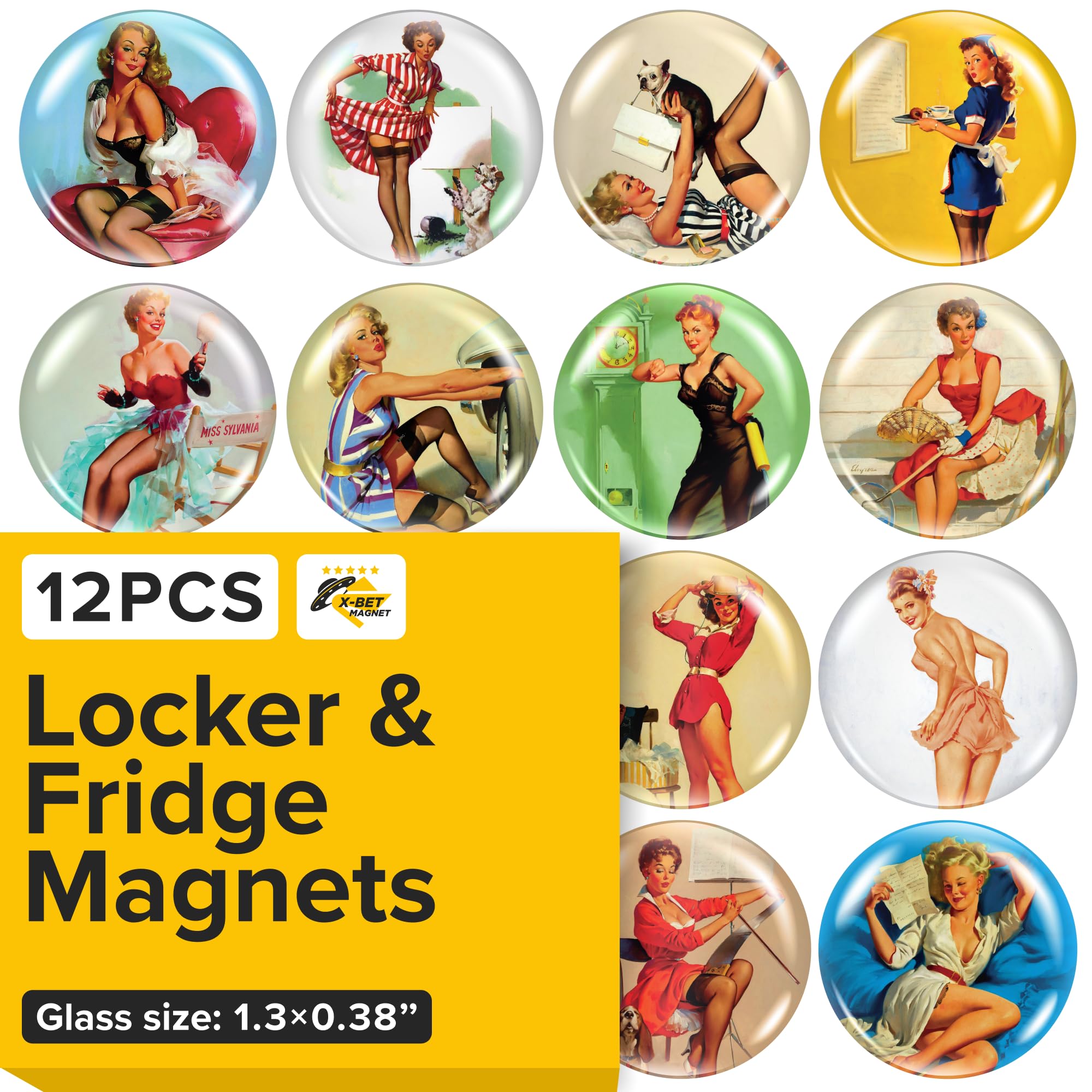Super Cute Fridge & Locker Magnets - 12 Glass Magnets with Vibrant Colors - Strong Hold for Photos, Notes, Recipes - Aesthetic Refrigerator Decoration - Perfect for School & College Locker