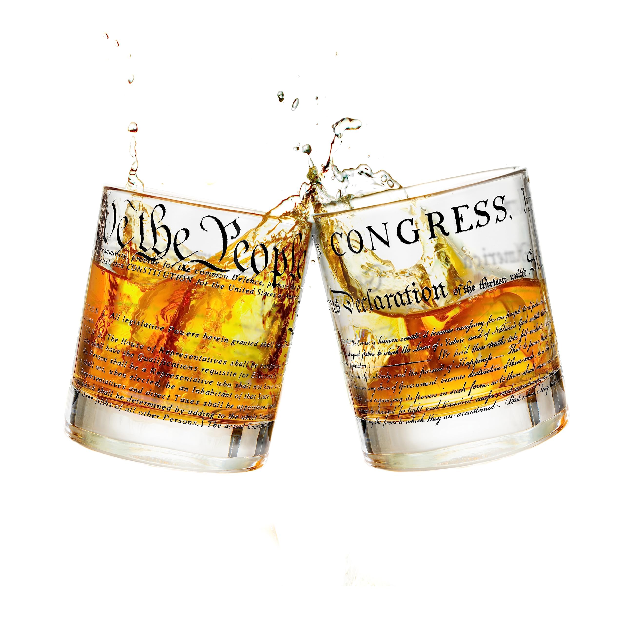 Greenline Goods Whiskey Glasses – United States Constitution We The People (Set of 2) - 10 oz Tumblers - American US Patriotic Gift Set - Old Fashioned Cocktail Glasses